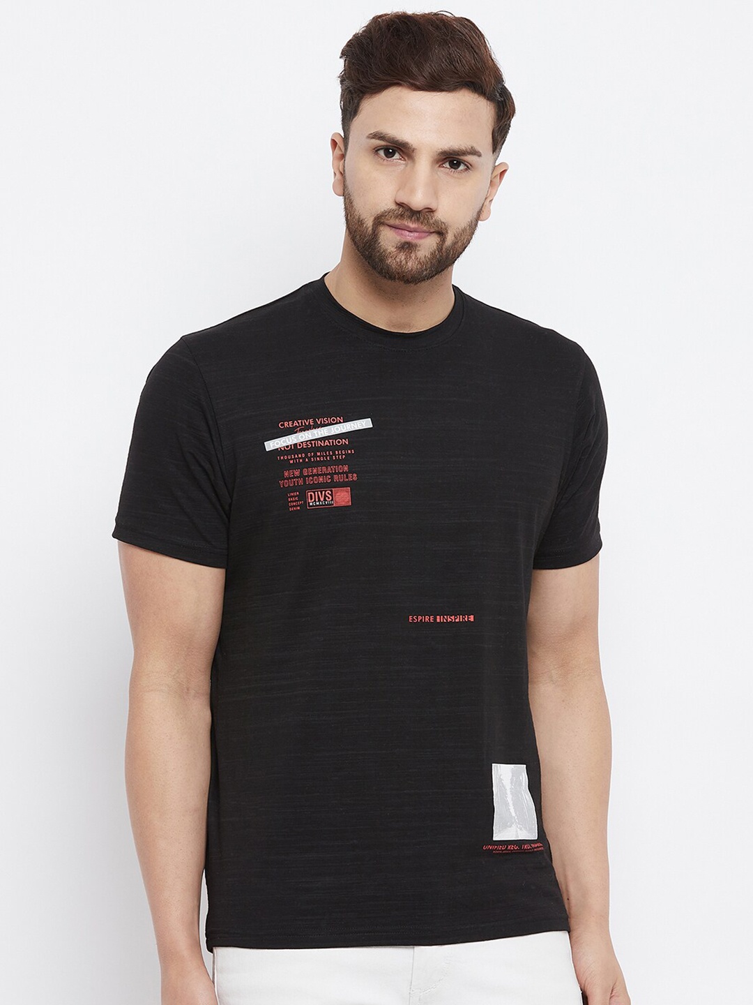 

98 Degree North Men Black Typography Printed T-shirt