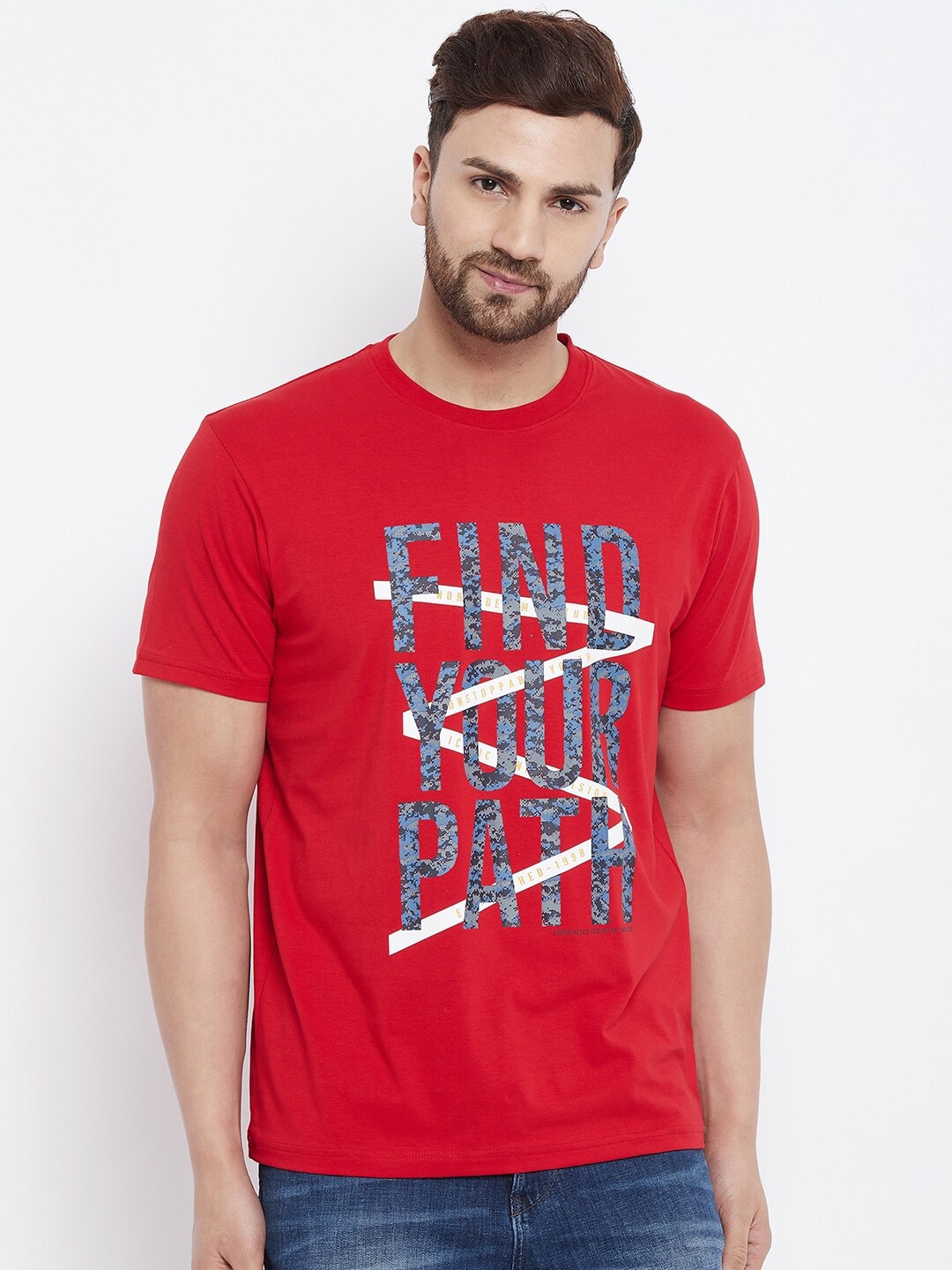 

98 Degree North Men Red Printed T-shirt