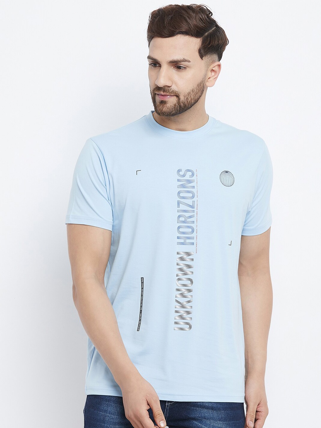 

98 Degree North Men Blue Typography Printed Regular Fit T-shirt
