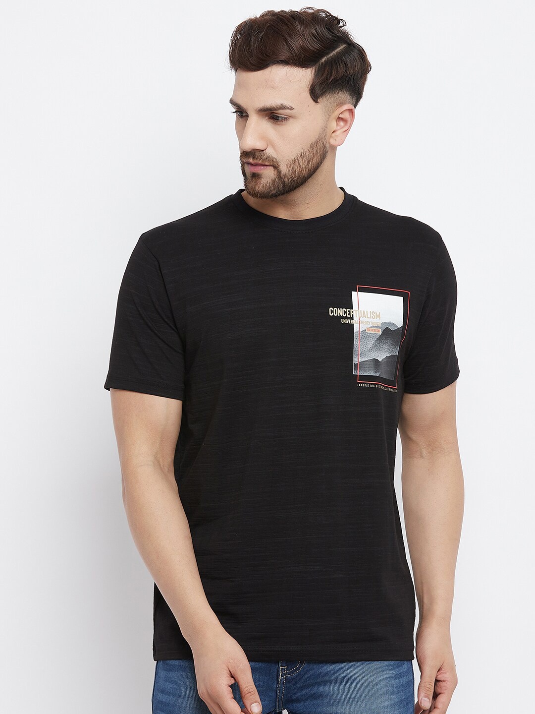 

98 Degree North Men Black Printed Pure Cotton T-shirt