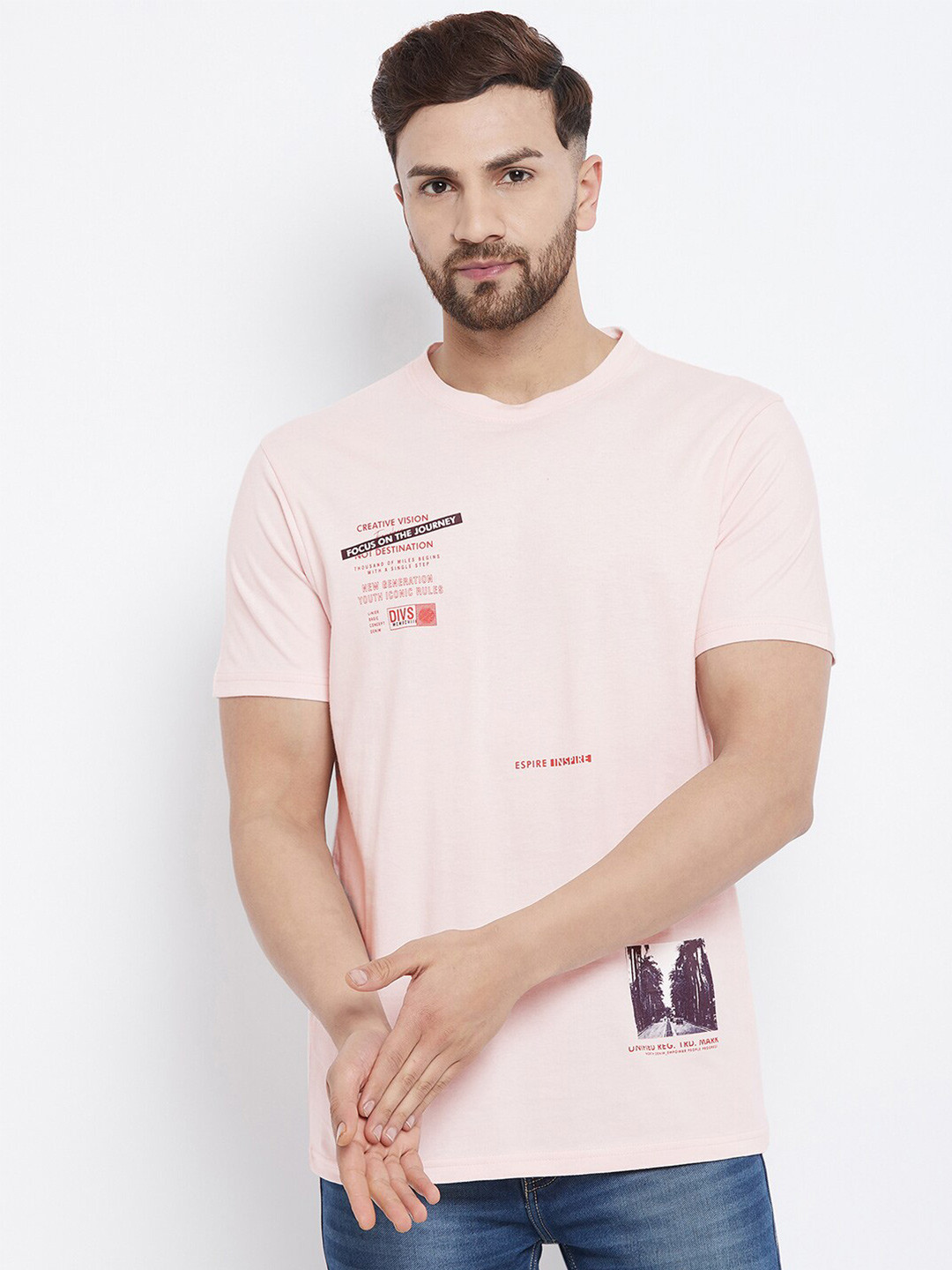 

98 Degree North Men Pink Graphic Printed Regular-Fit T-shirt