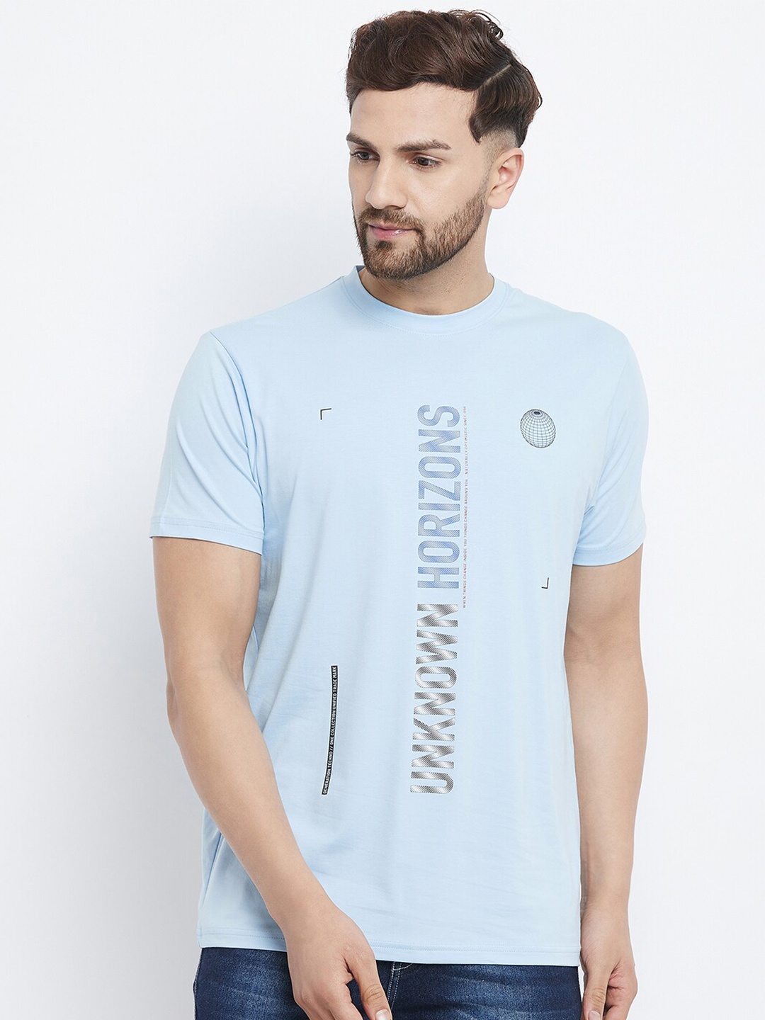 

98 Degree North Men Blue Typography Printed T-shirt