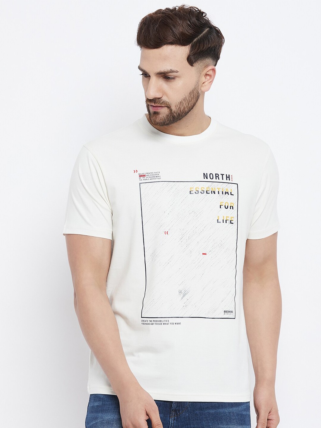 

98 Degree North Men Off White Typography Printed T-shirt