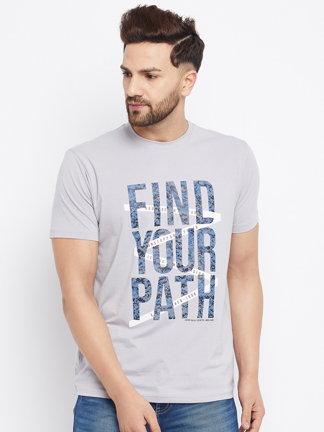 

98 Degree North Men Grey Typography Printed T-shirt