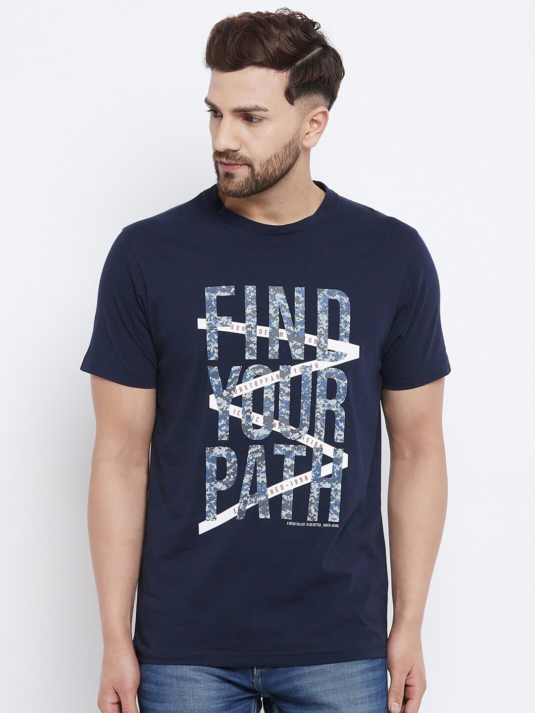 

98 Degree North Men Navy Blue Graphic Printed Regular-Fit T-shirt