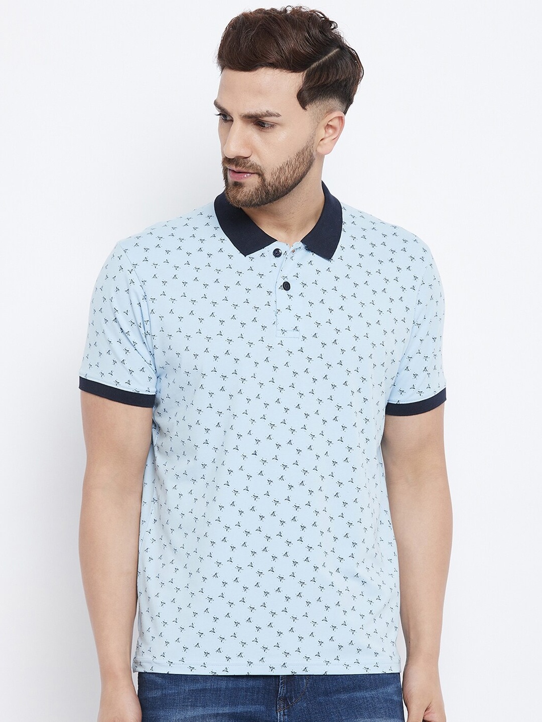 

98 Degree North Men Blue Printed Polo Collar T-shirt