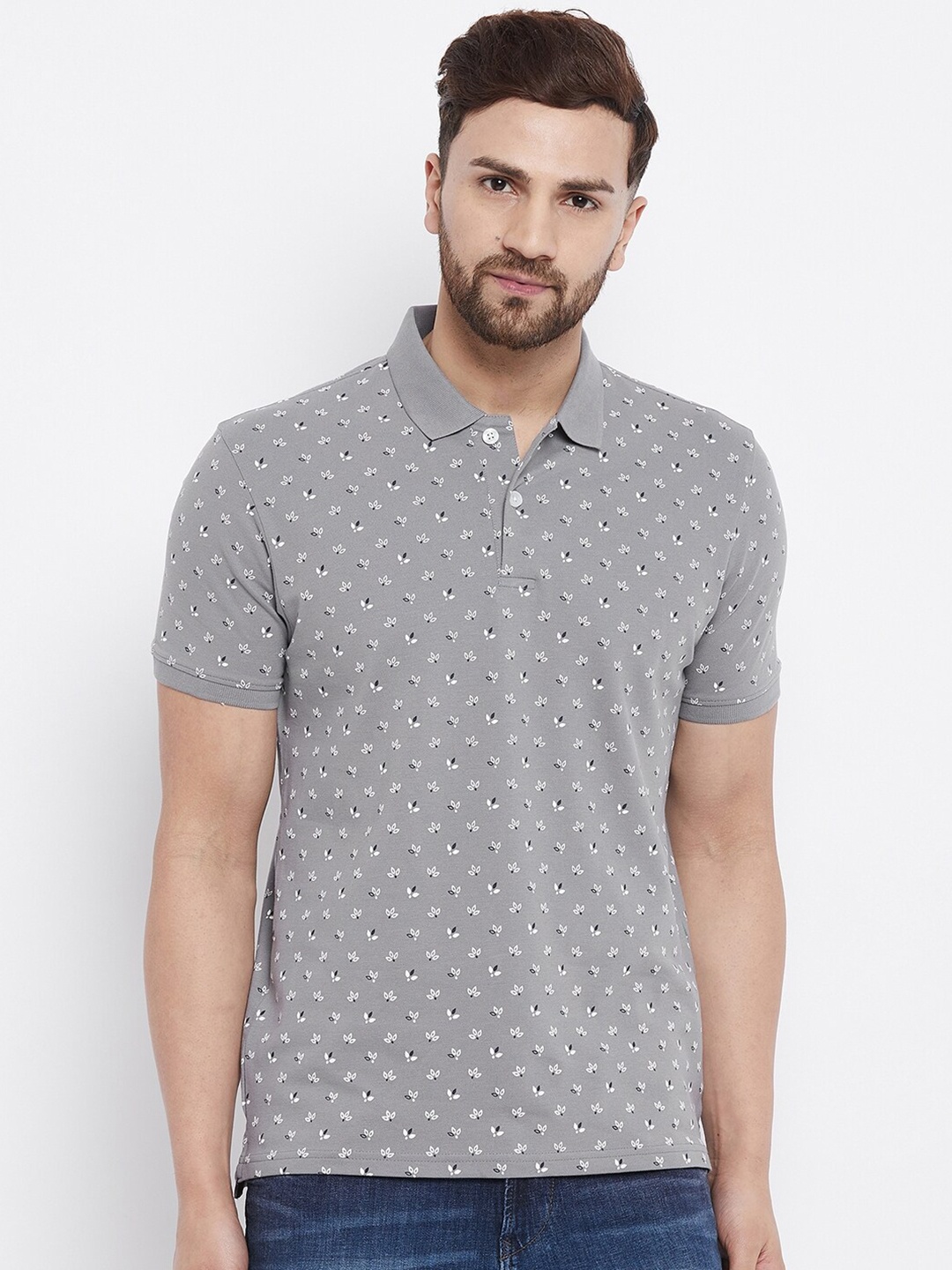 

98 Degree North Men Grey Printed Polo Collar T-shirt