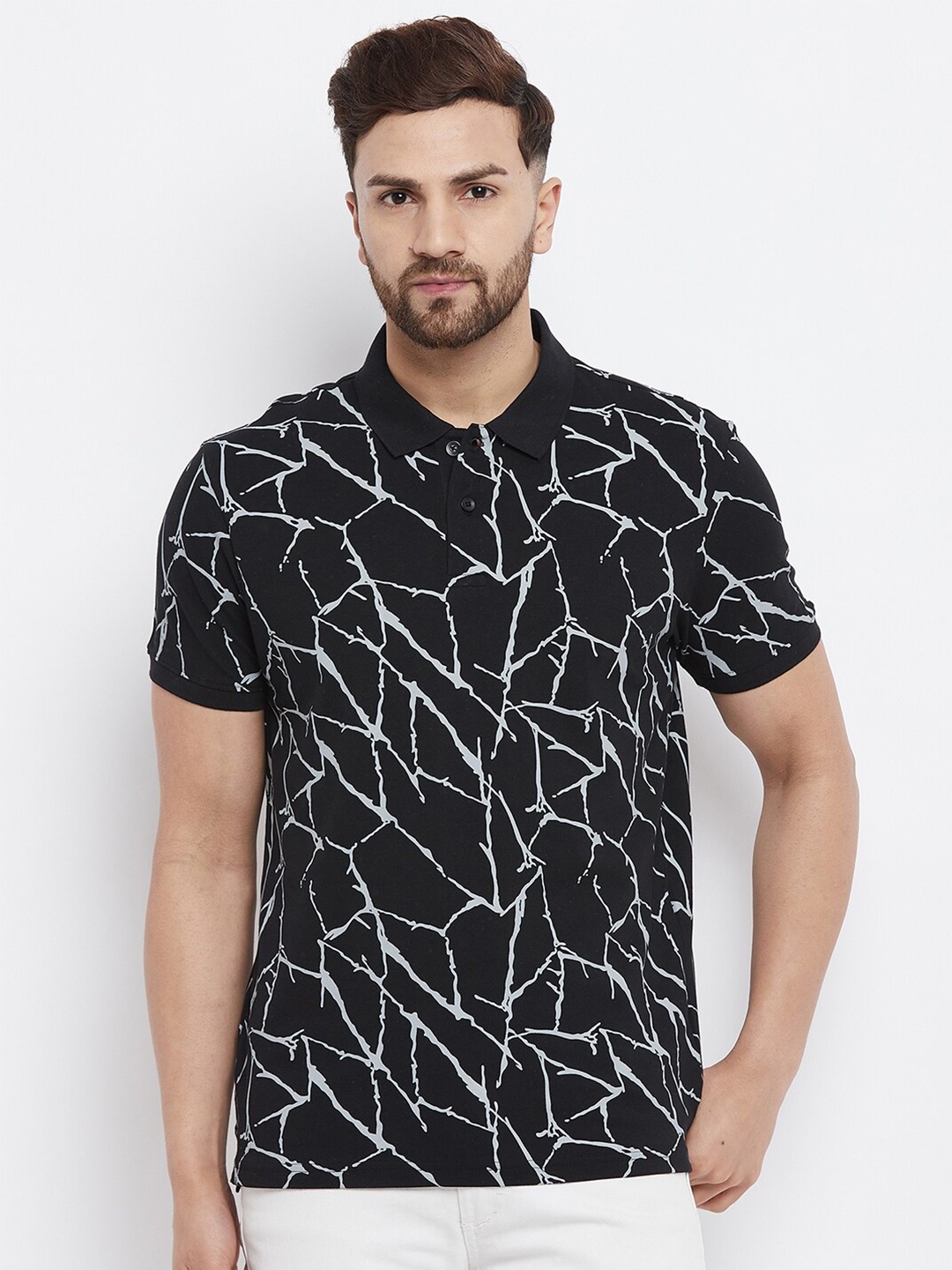 

98 Degree North Men Black Printed Polo Collar T-shirt