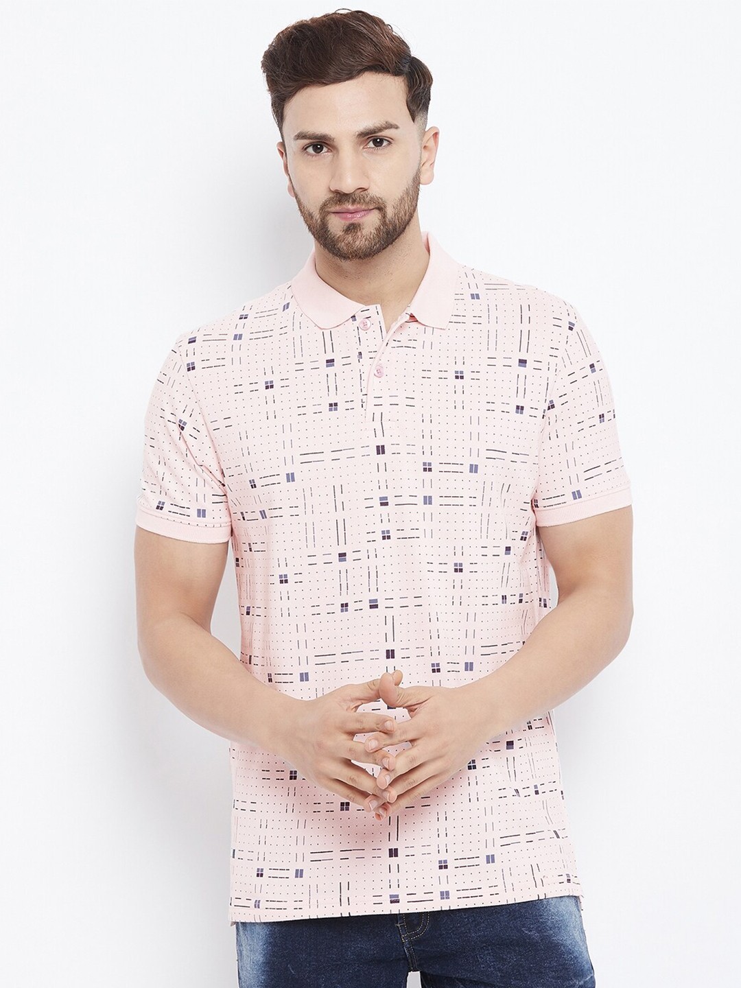 

98 Degree North Men Pink Printed Polo Collar T-shirt