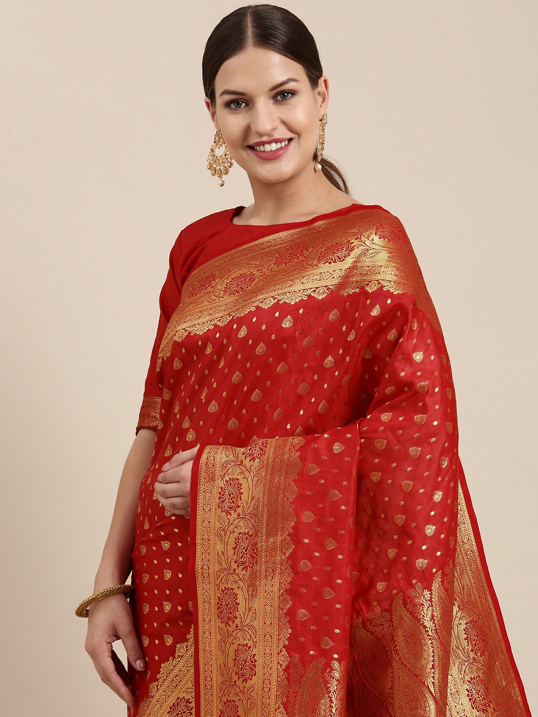 

Saree mall Red & Golden Motifs Silk Blend Sarees
