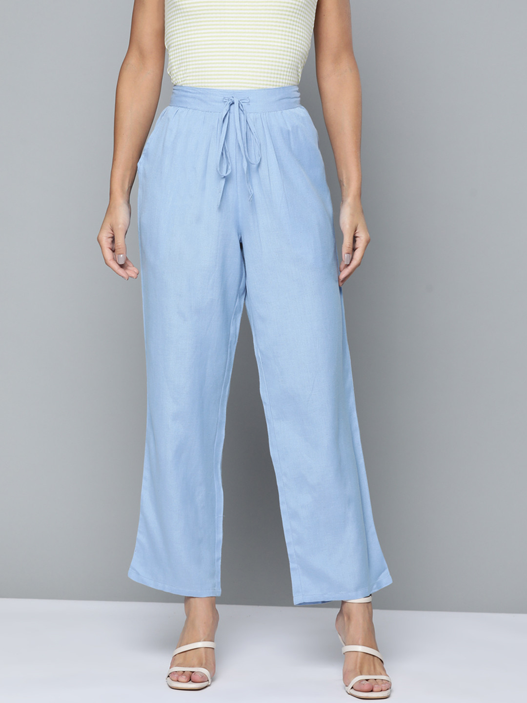 

HERE&NOW Women Blue Solid Wide Leg Palazzos