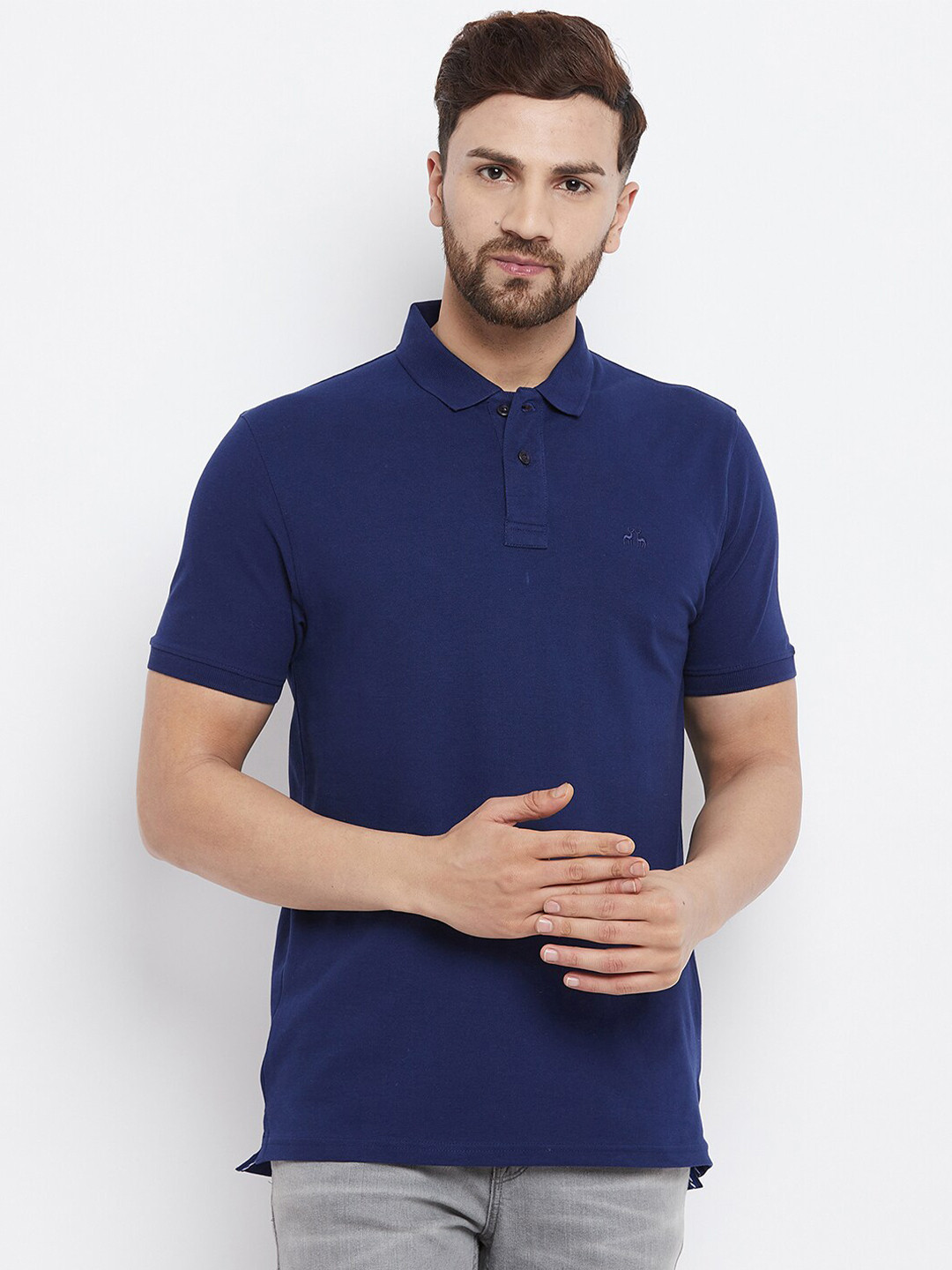 

98 Degree North Men Navy Blue Polo Collar Regular Fit T-shirt