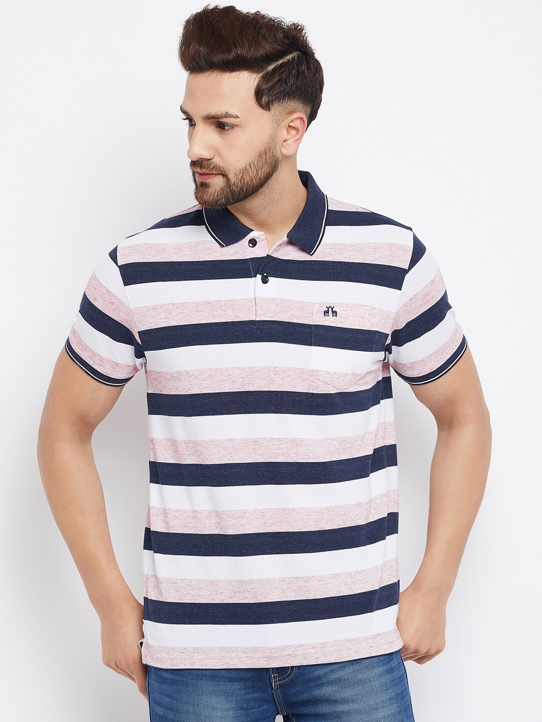 

98 Degree North Men Blue Striped T-shirt