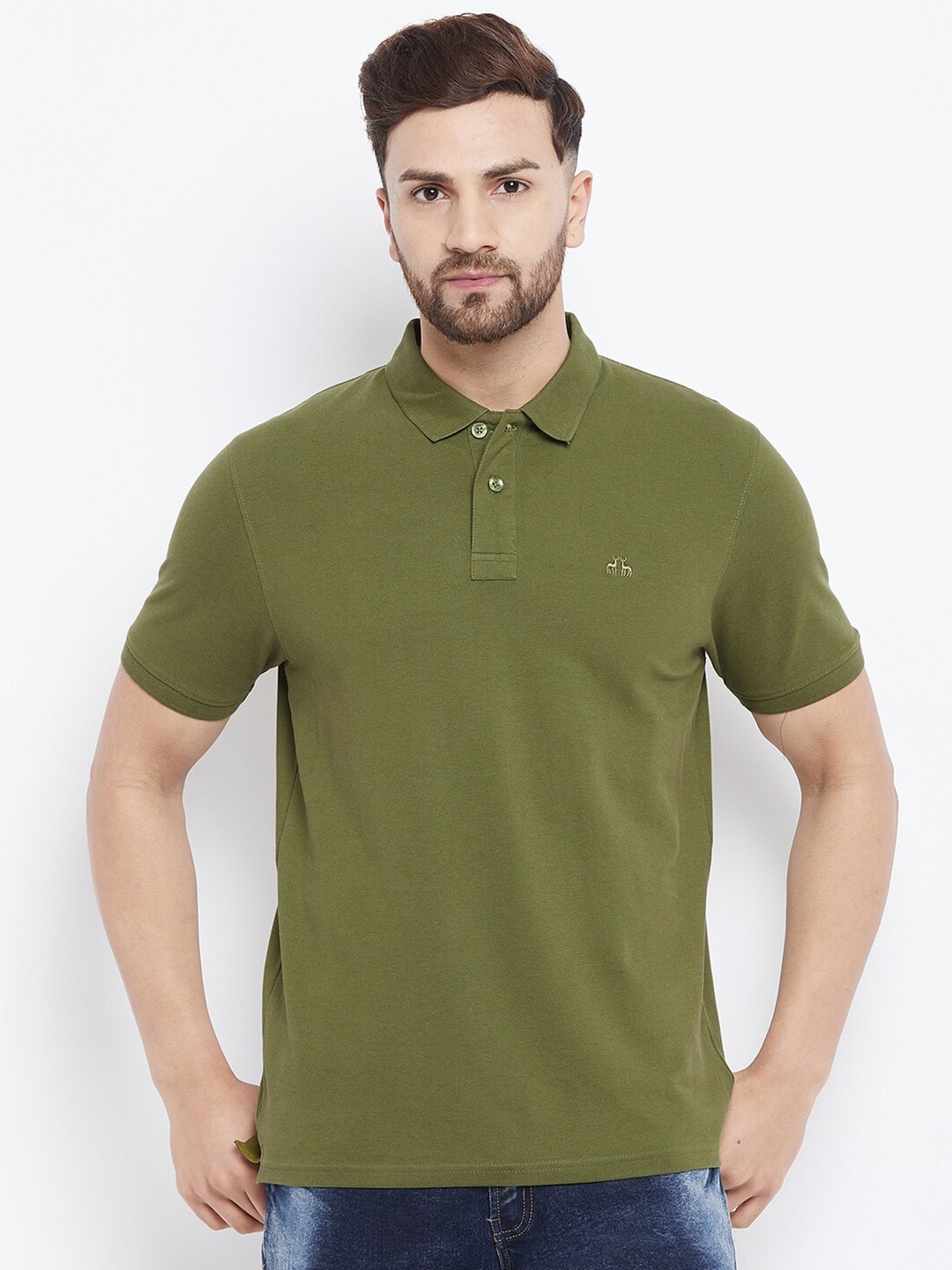

98 Degree North Men Olive Green Polo Collar Regular Fit T-shirt