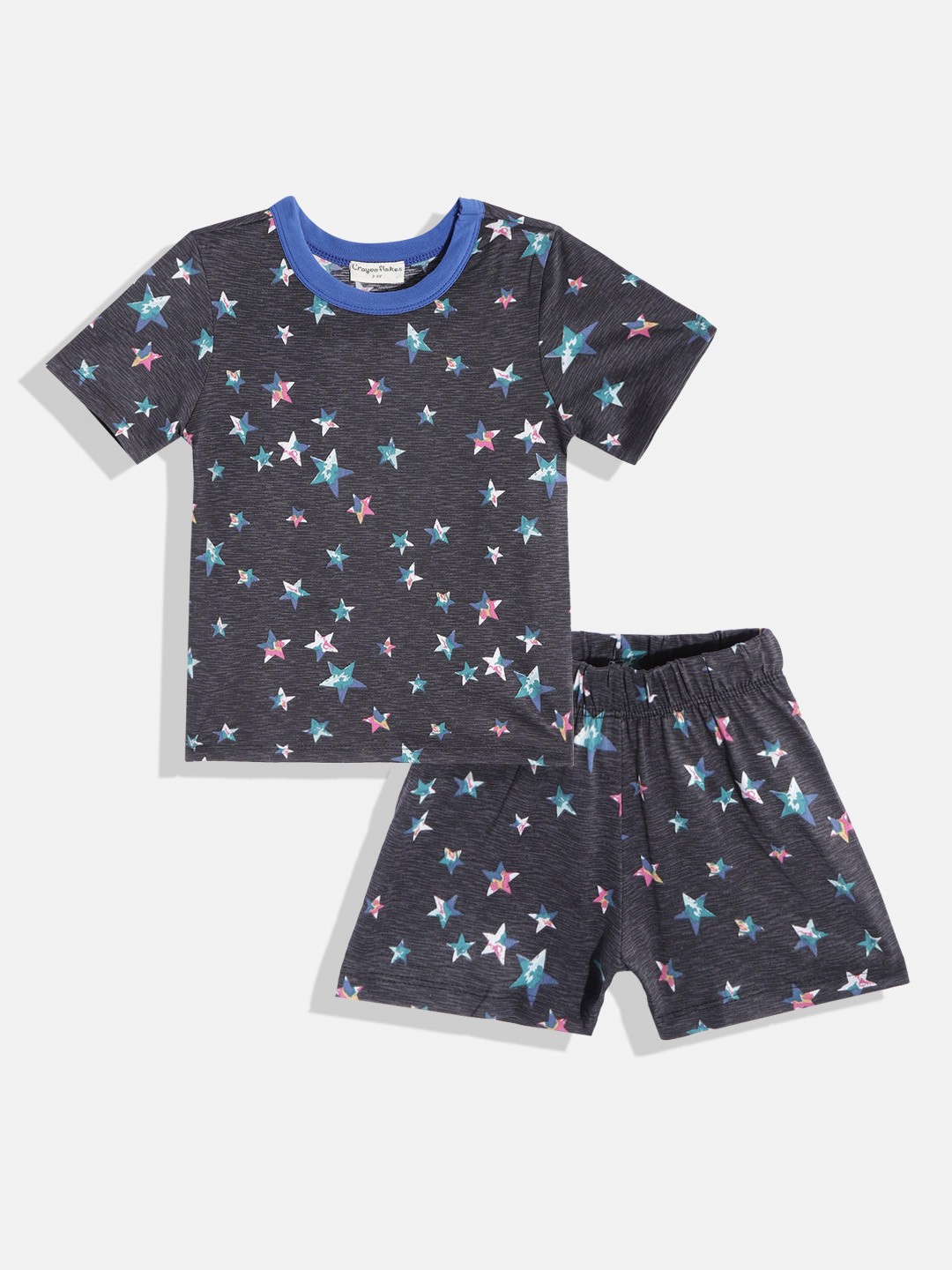 

CrayonFlakes Boys Black & Blue Printed T-shirt with Shorts