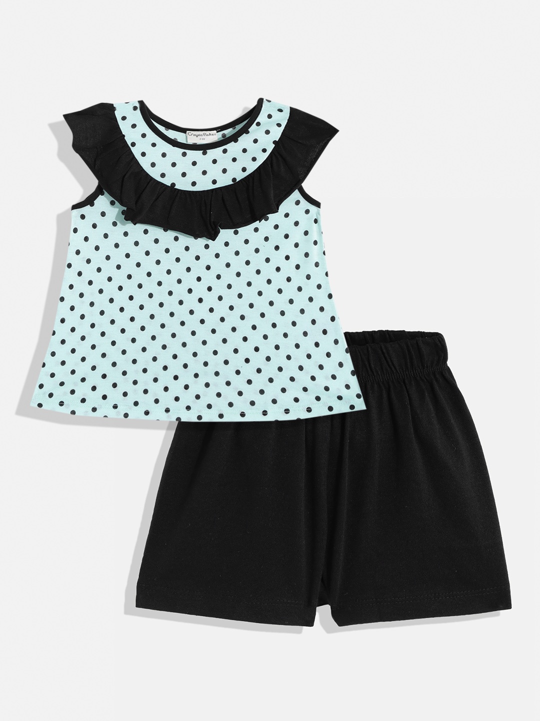 

CrayonFlakes Girls Blue & Black Printed Top with Shorts