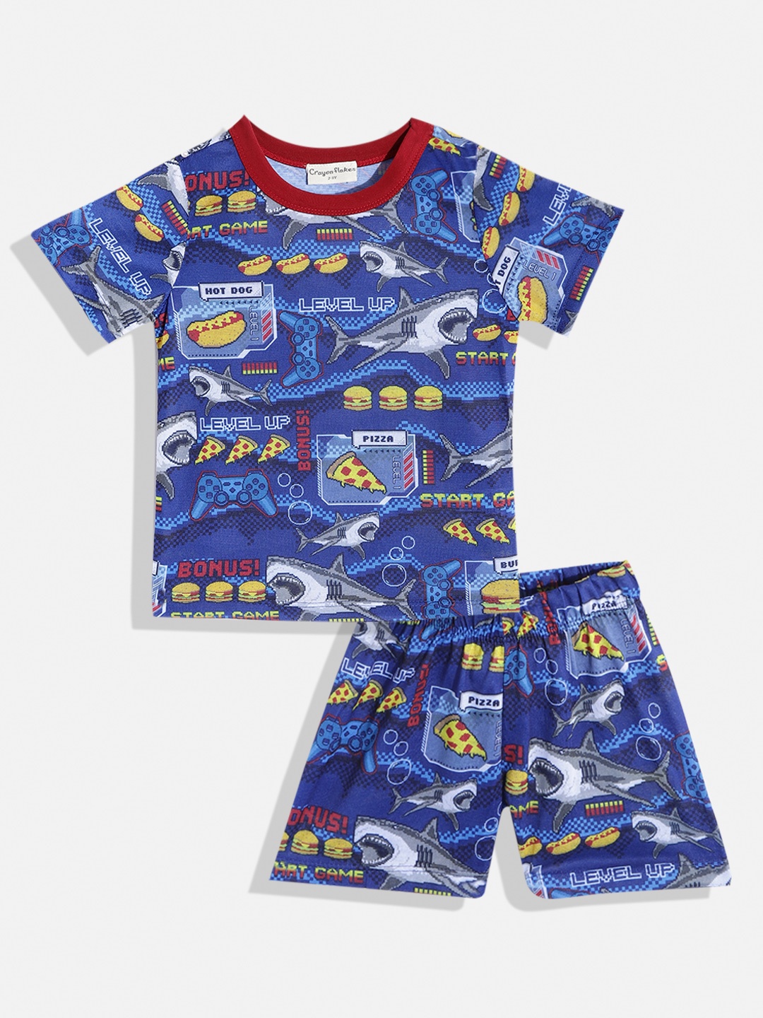 

CrayonFlakes Boys Blue & Yellow Printed T-shirt with Shorts