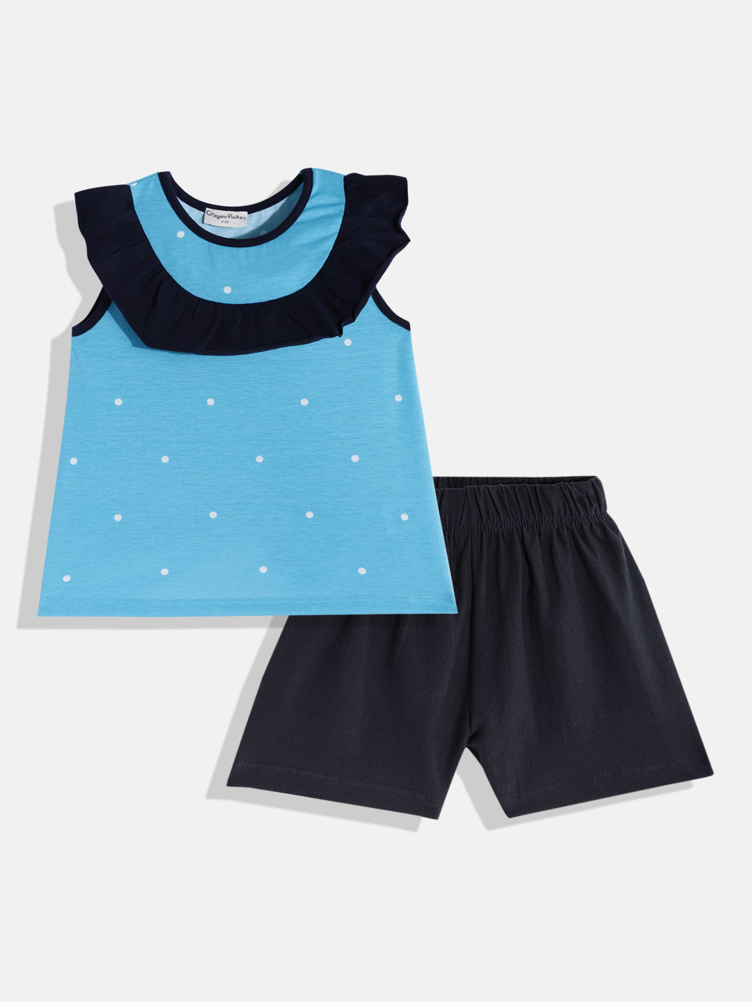 

CrayonFlakes Girls Blue & Black Geometric Printed Clothing Set