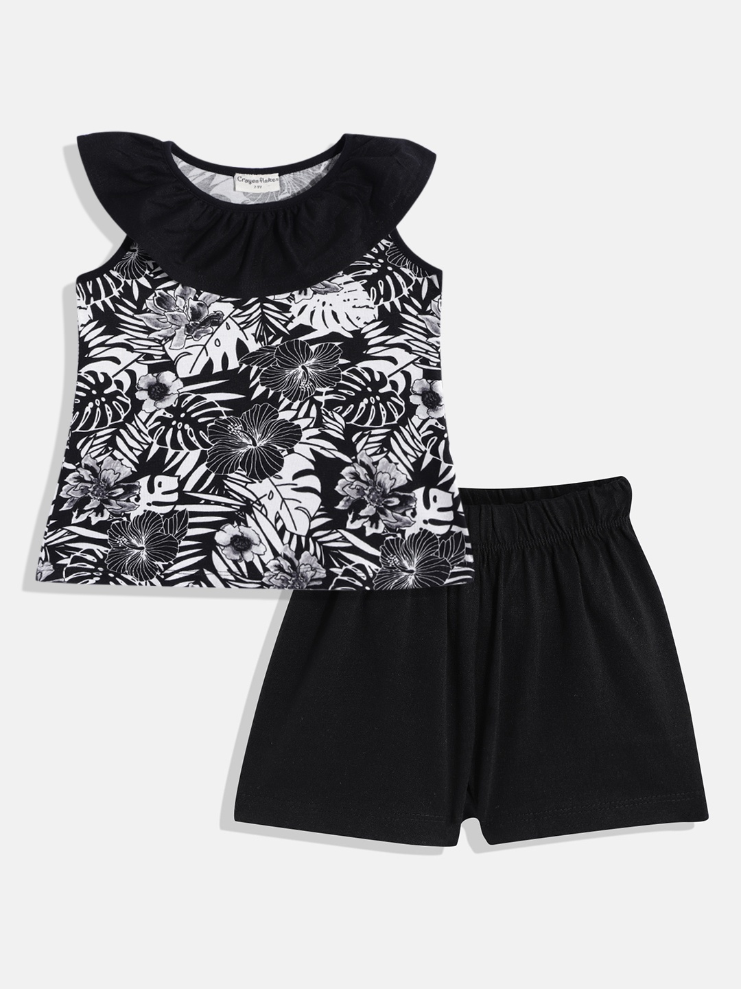 

CrayonFlakes Girls Black & White Top with Shorts