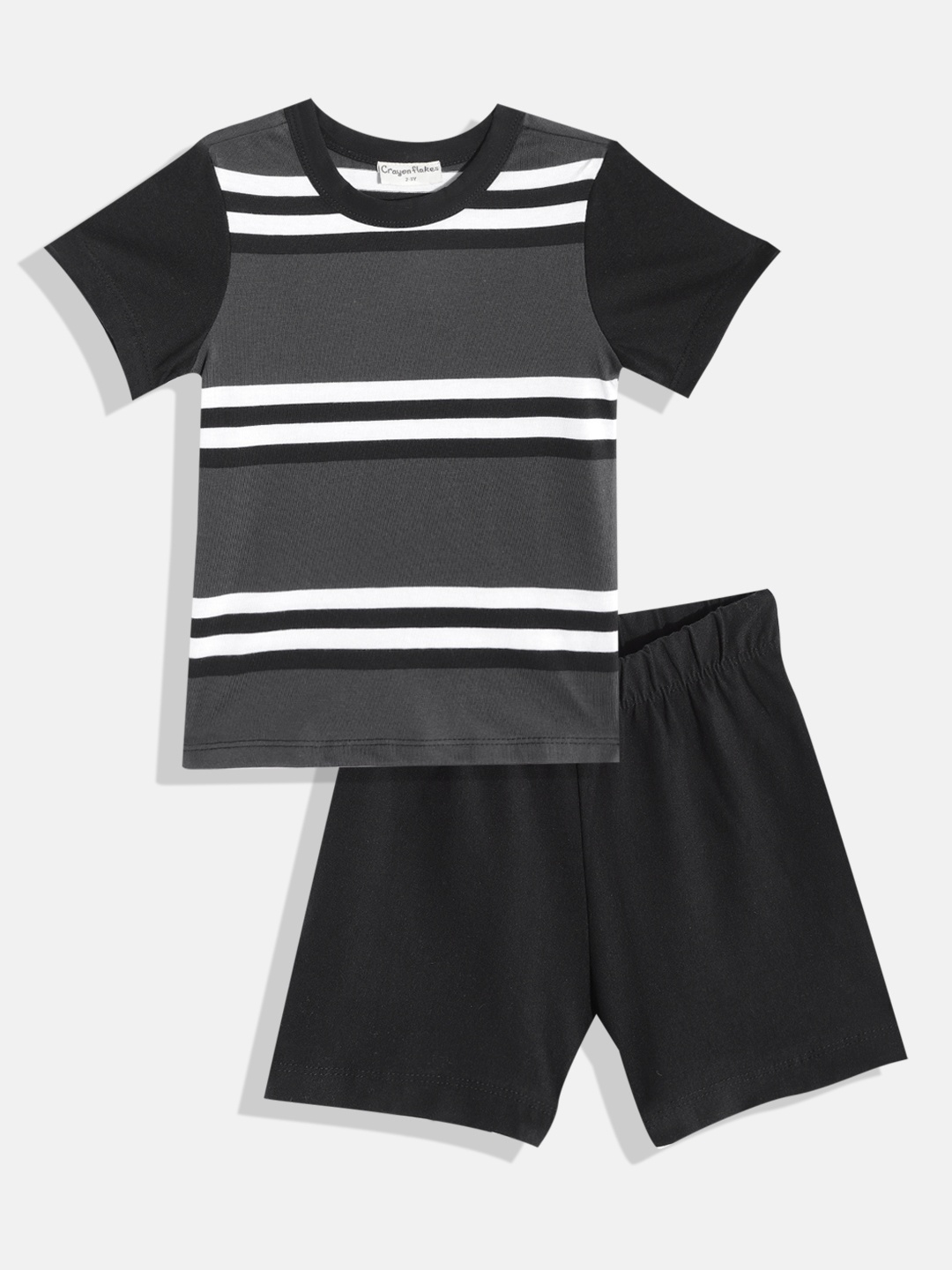 

CrayonFlakes Boys Charcoal & White Striped T-shirt with Shorts