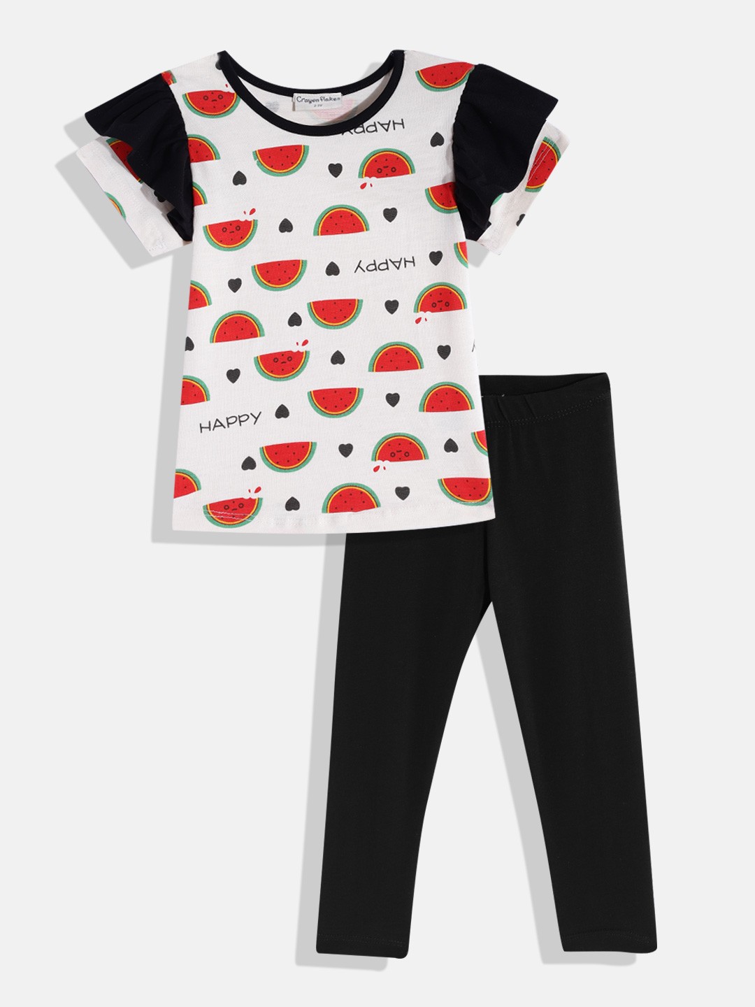 

CrayonFlakes Girls White & Red Printed T-shirt with Leggings