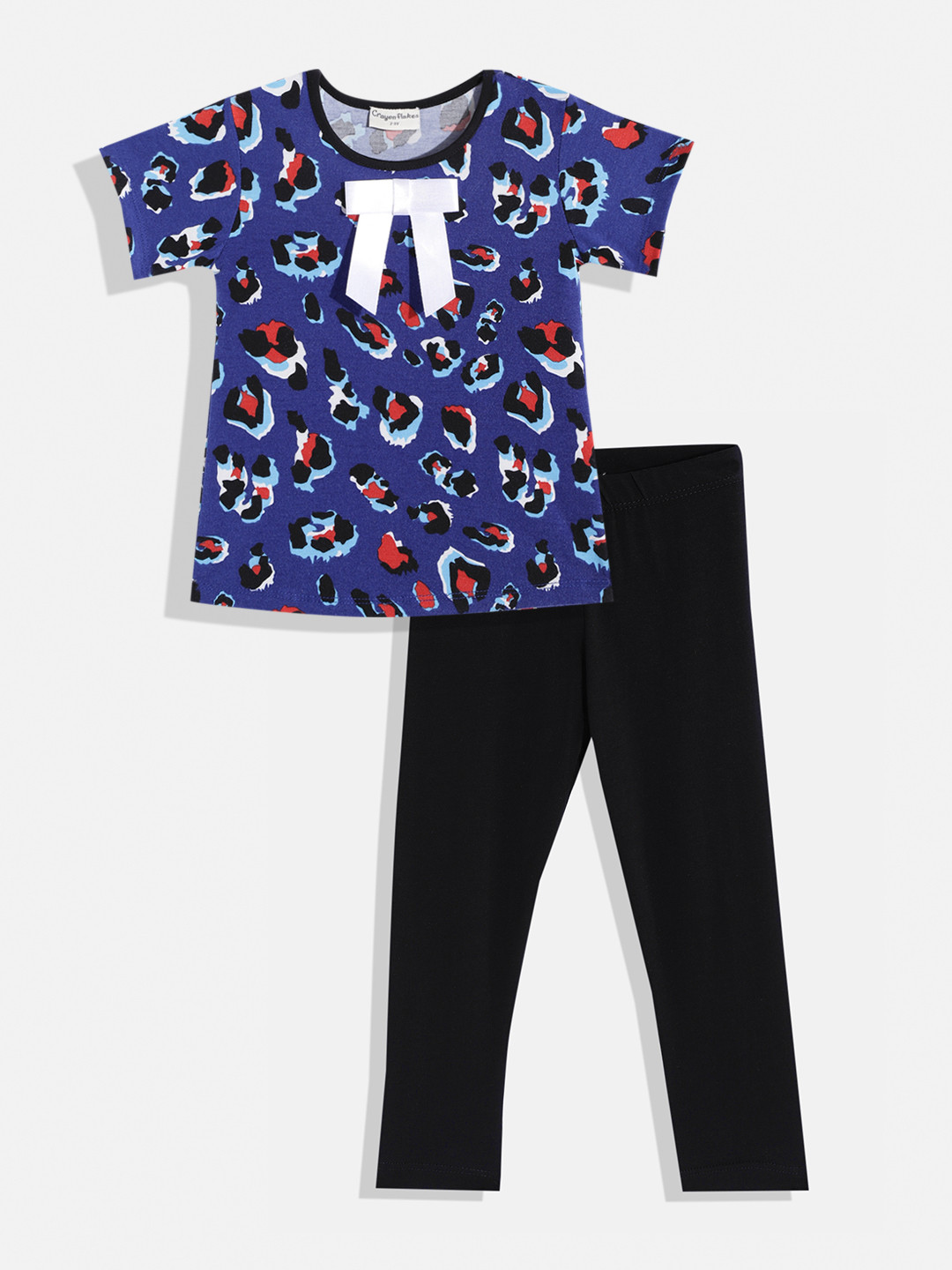 

CrayonFlakes Girls Blue & Black Printed Top with Leggings