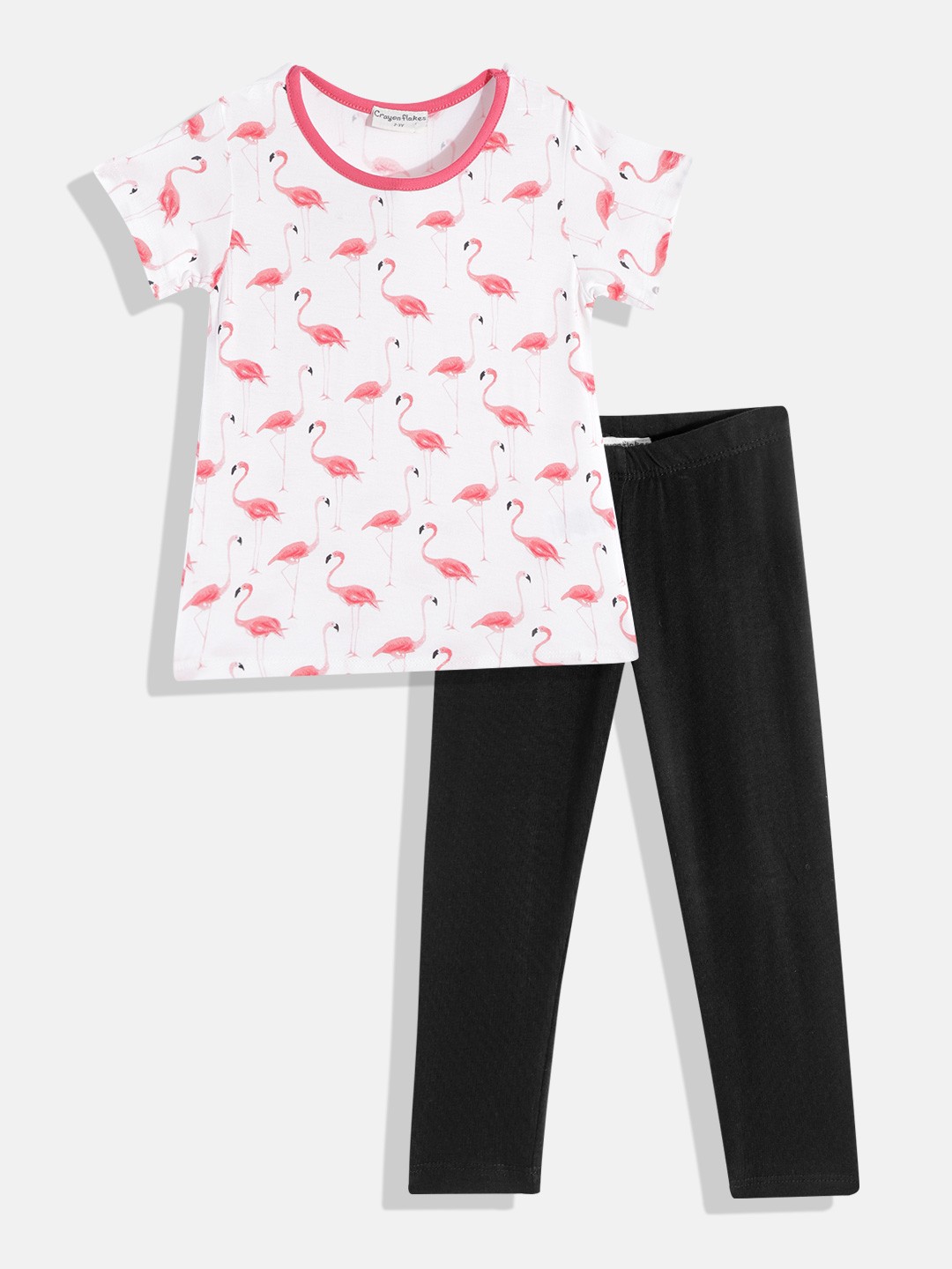 

CrayonFlakes Girls White & Black Printed T-shirt with Leggings