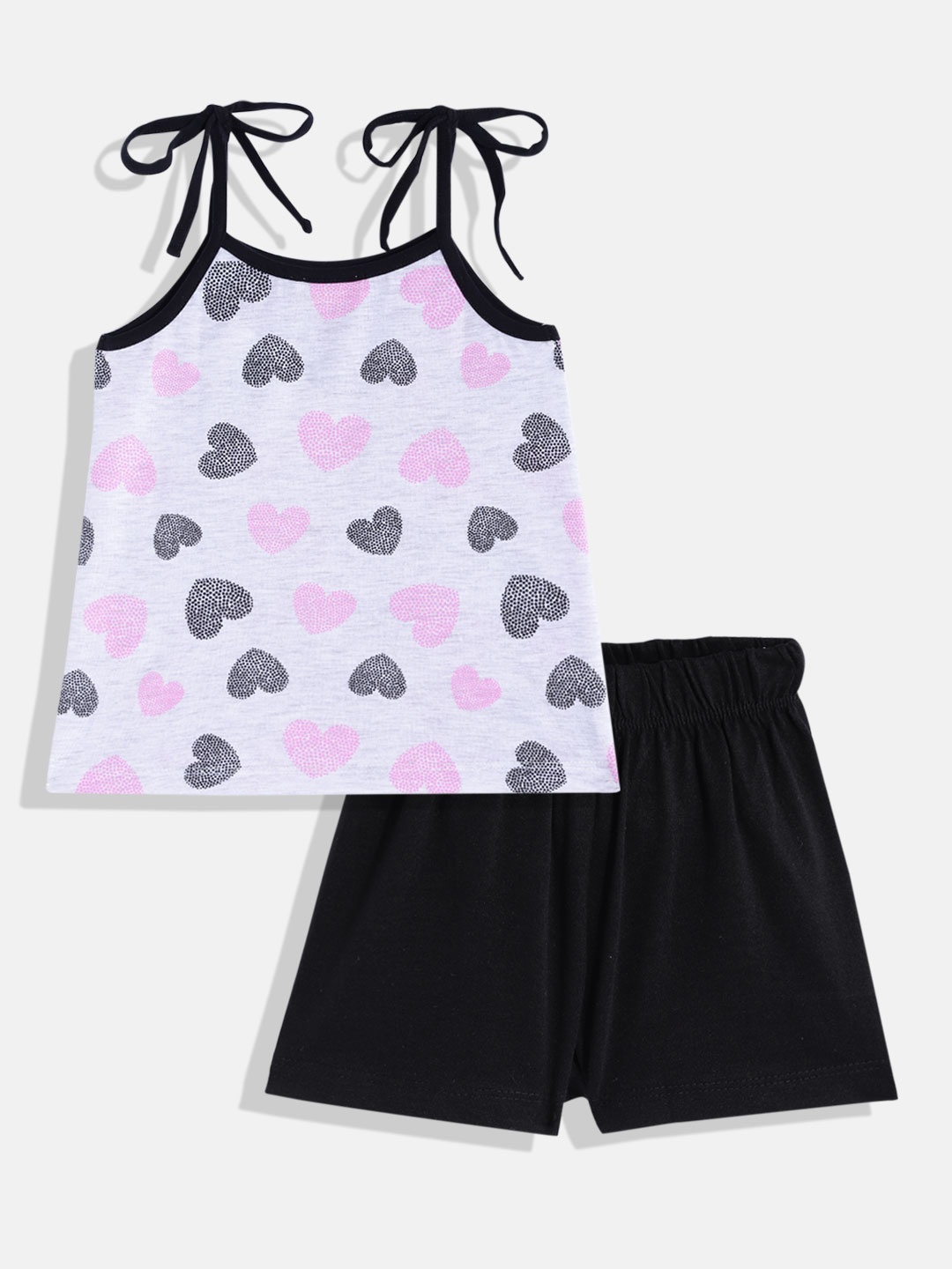 

CrayonFlakes Girls Grey Melange & Black Printed Clothing Set