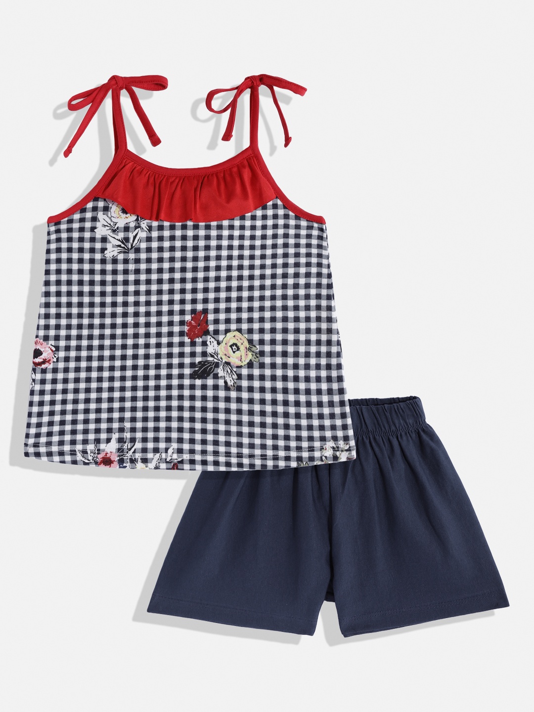 

CrayonFlakes Girls Navy Blue & Red Checked Clothing Set