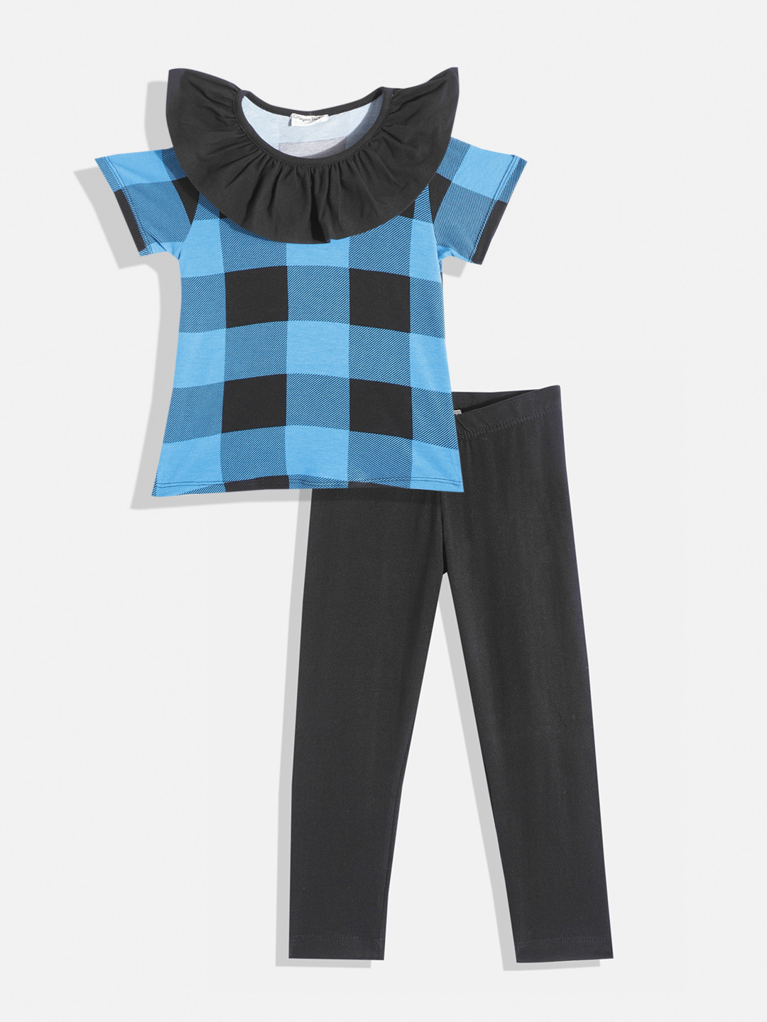 

CrayonFlakes Girls Blue & Black Checked Top with Leggings