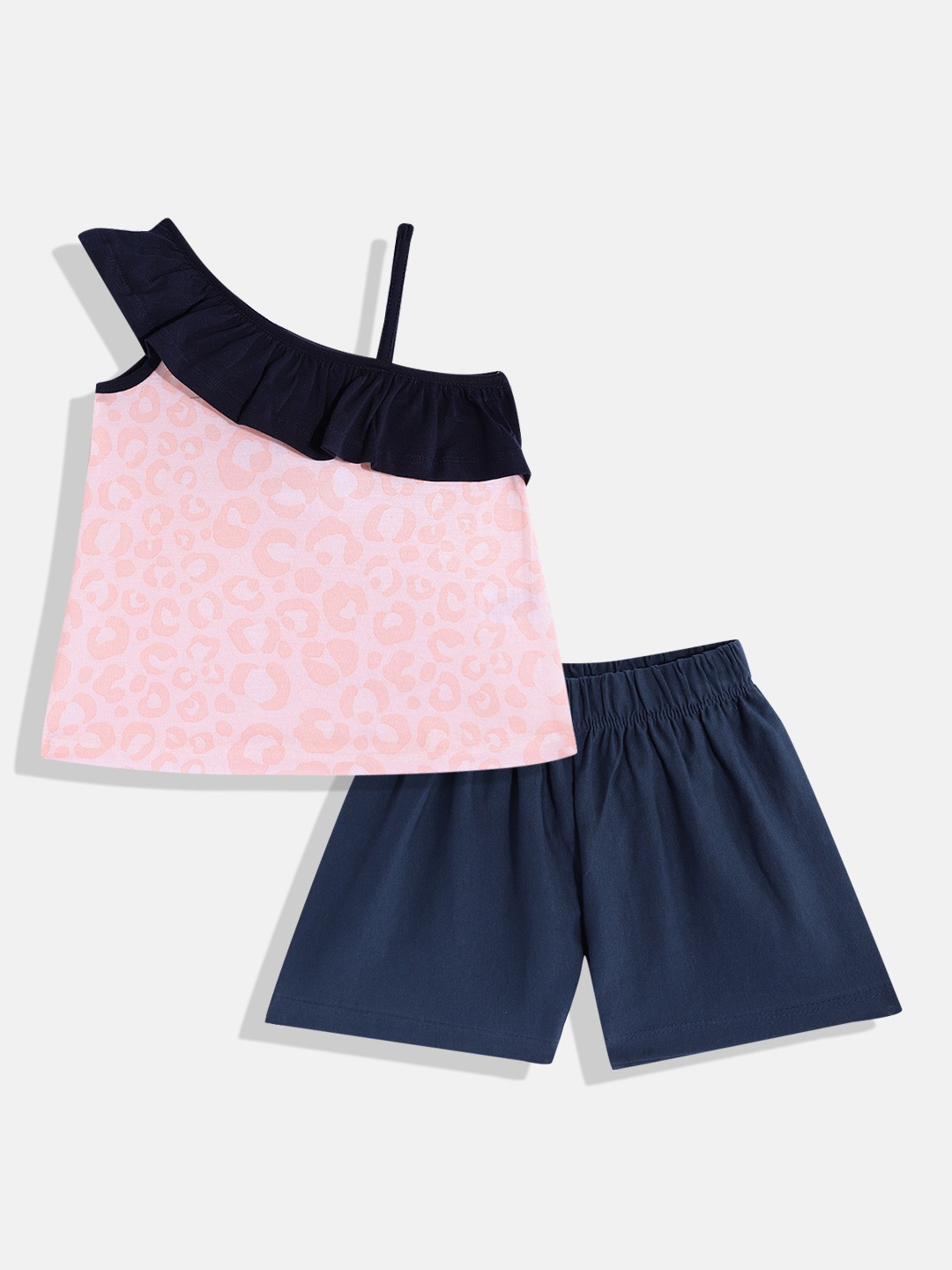 

CrayonFlakes Girls Pink & Navy Blue Animal Printed Clothing Set