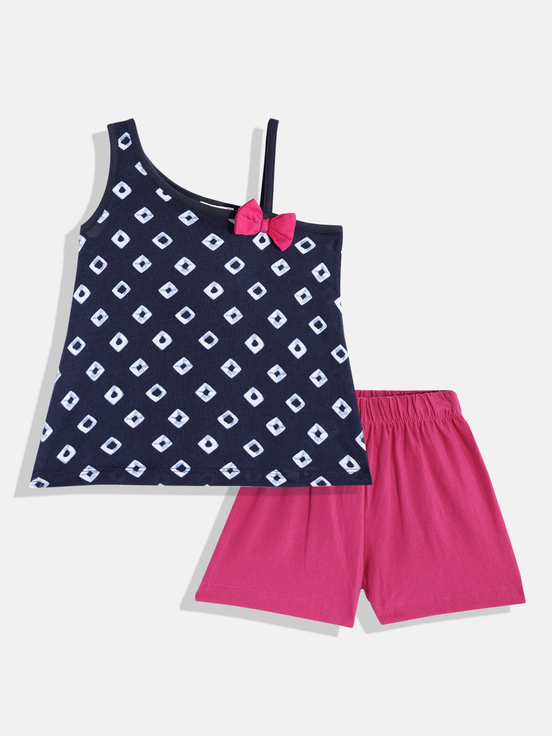 

CrayonFlakes Girls Navy Blue & Pink Geometric Printed Clothing Set