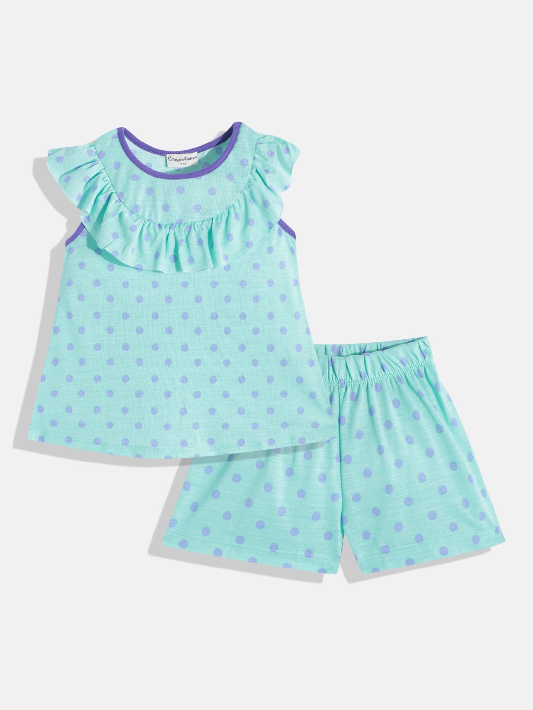 

CrayonFlakes Girls Blue Printed Top with Shorts