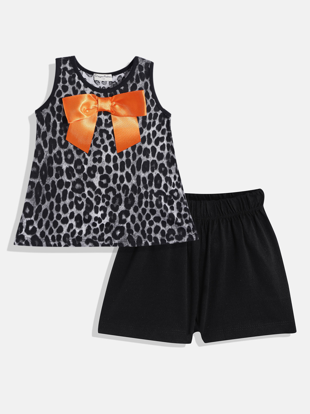 

CrayonFlakes Girls Black Printed Top with Shorts