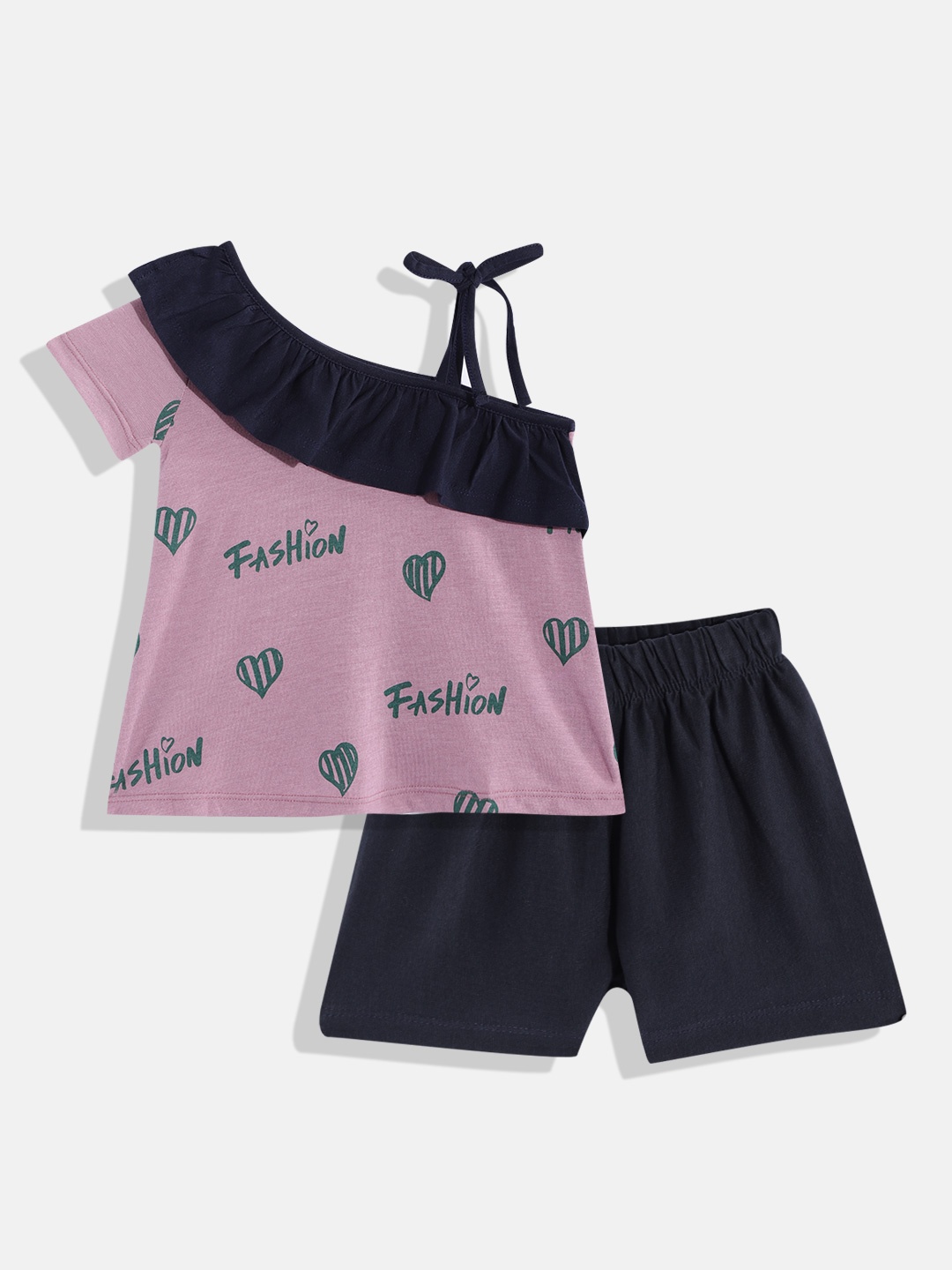

CrayonFlakes Girls Purple & Navy Blue Top with Shorts