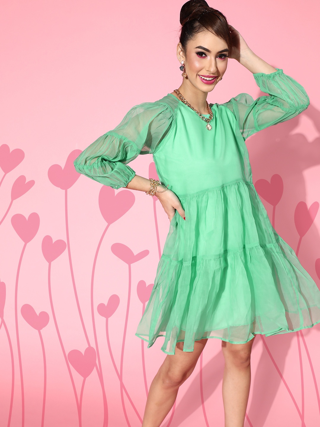 

SASSAFRAS Green Layered A-Line Dress