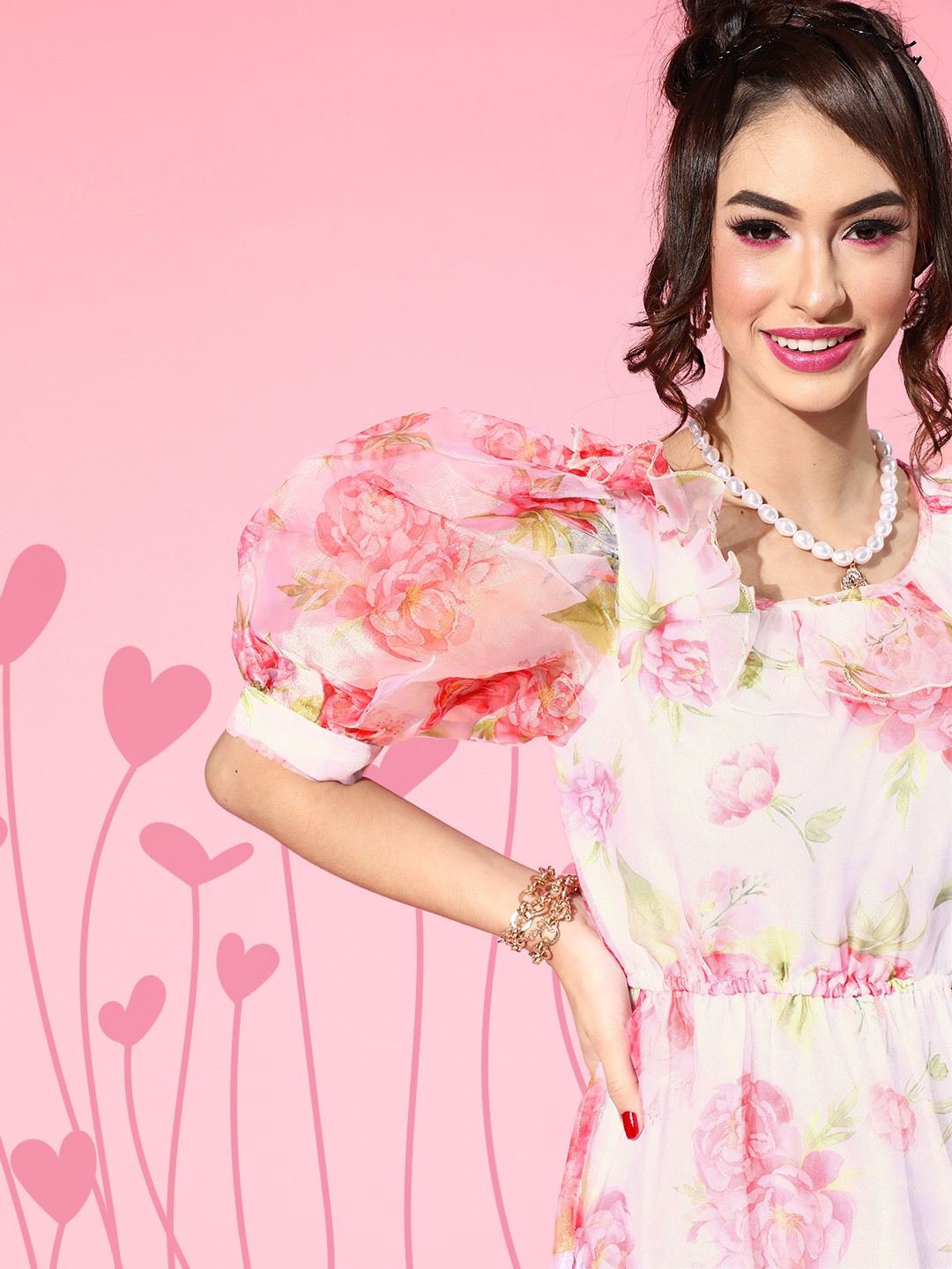 

SASSAFRAS White & Pink Floral A-Line Dress