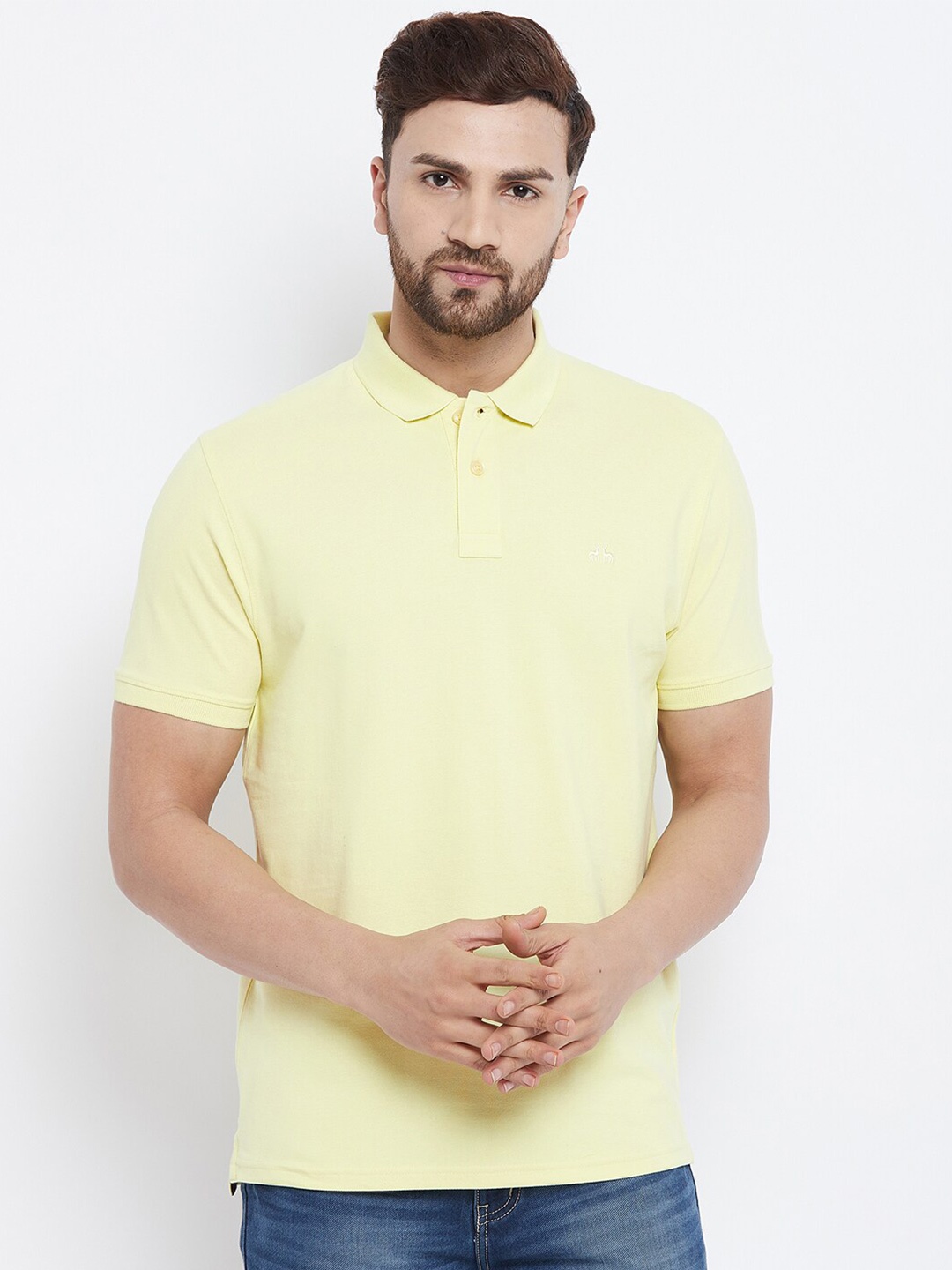 

98 Degree North Men Yellow Polo Collar T-shirt