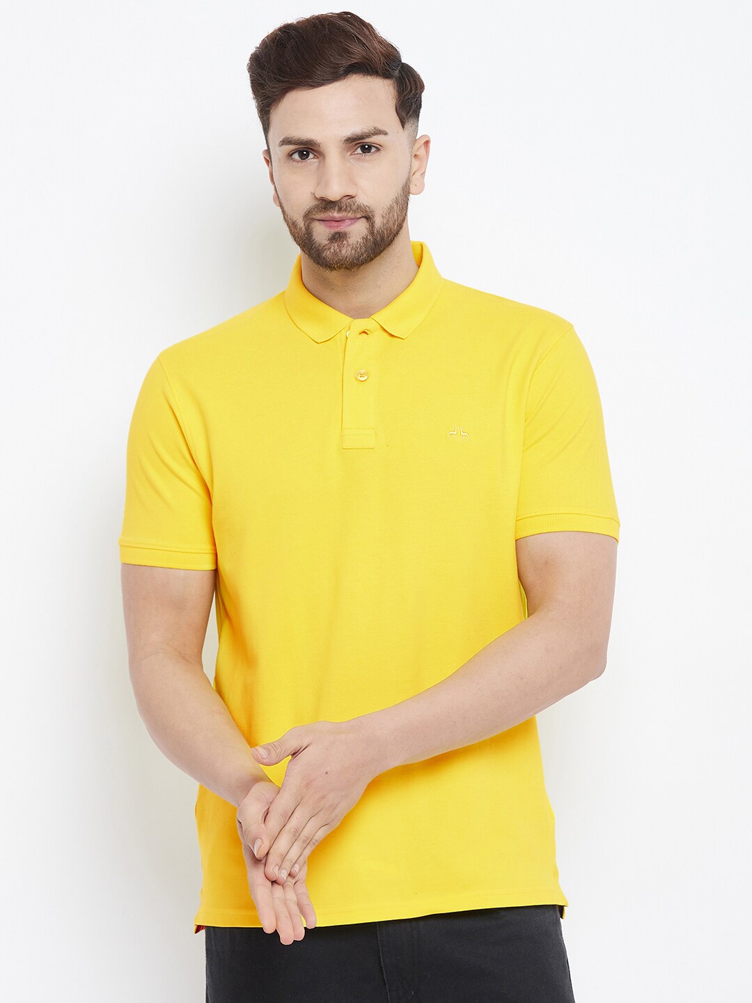 

98 Degree North Men Yellow Polo Collar Cotton T-shirt