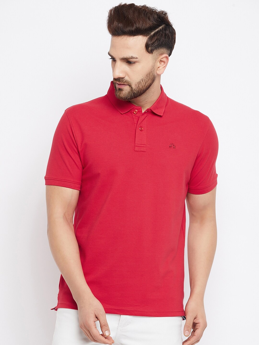 

98 Degree North Men Red Polo Collar T-shirt