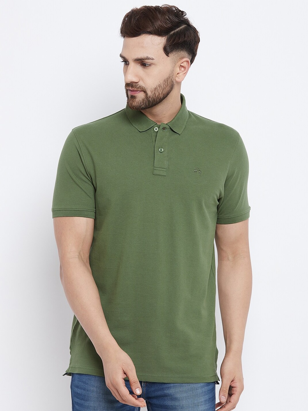 

98 Degree North Men Green Polo Collar Cotton T-shirt