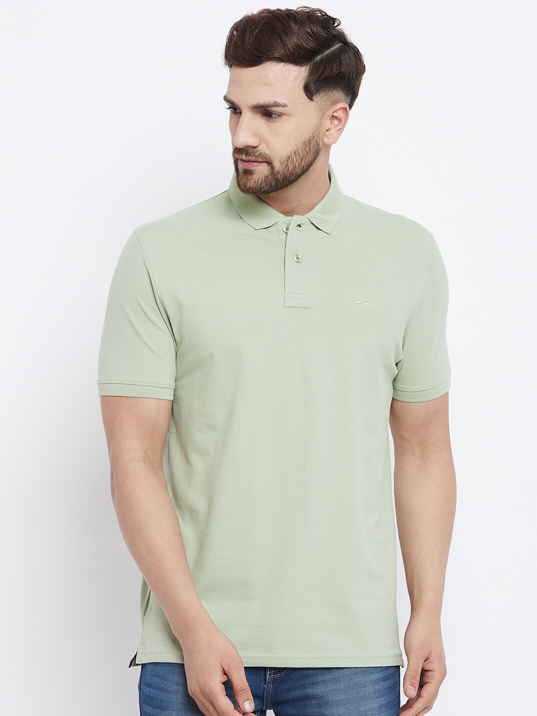 

98 Degree North Men Green Polo Collar Pure Cotton T-shirt