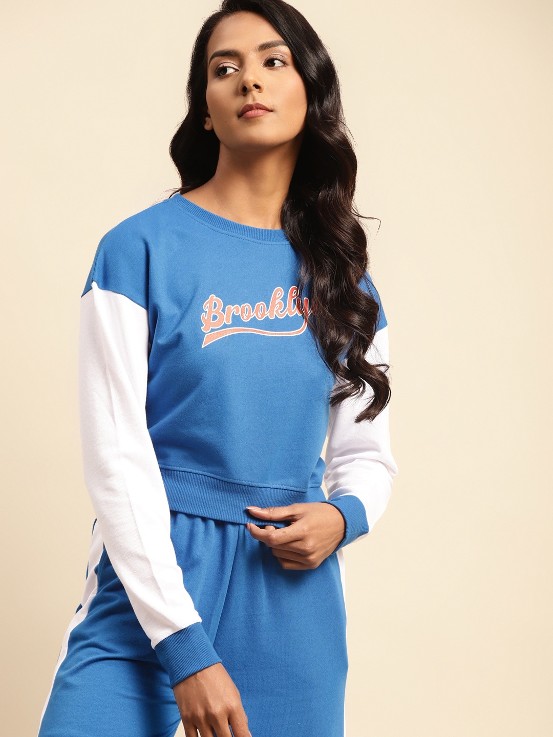 

COVER STORY Women Blue & White Printed Sweatshirt
