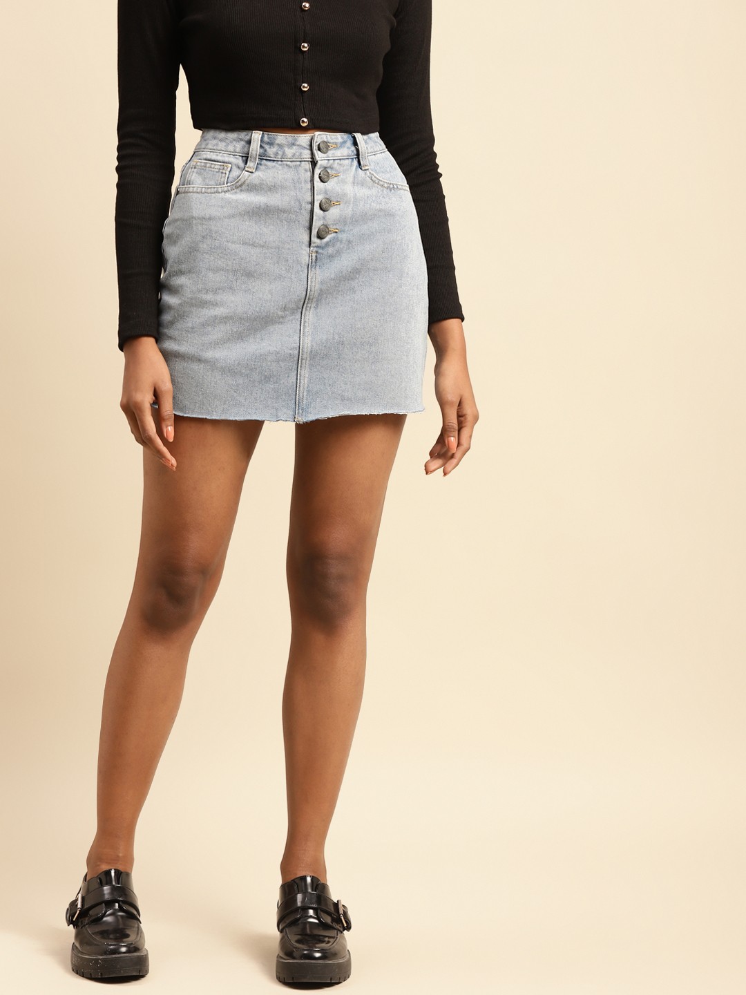 

COVER STORY Women Blue Solid Denim Mini Skirt
