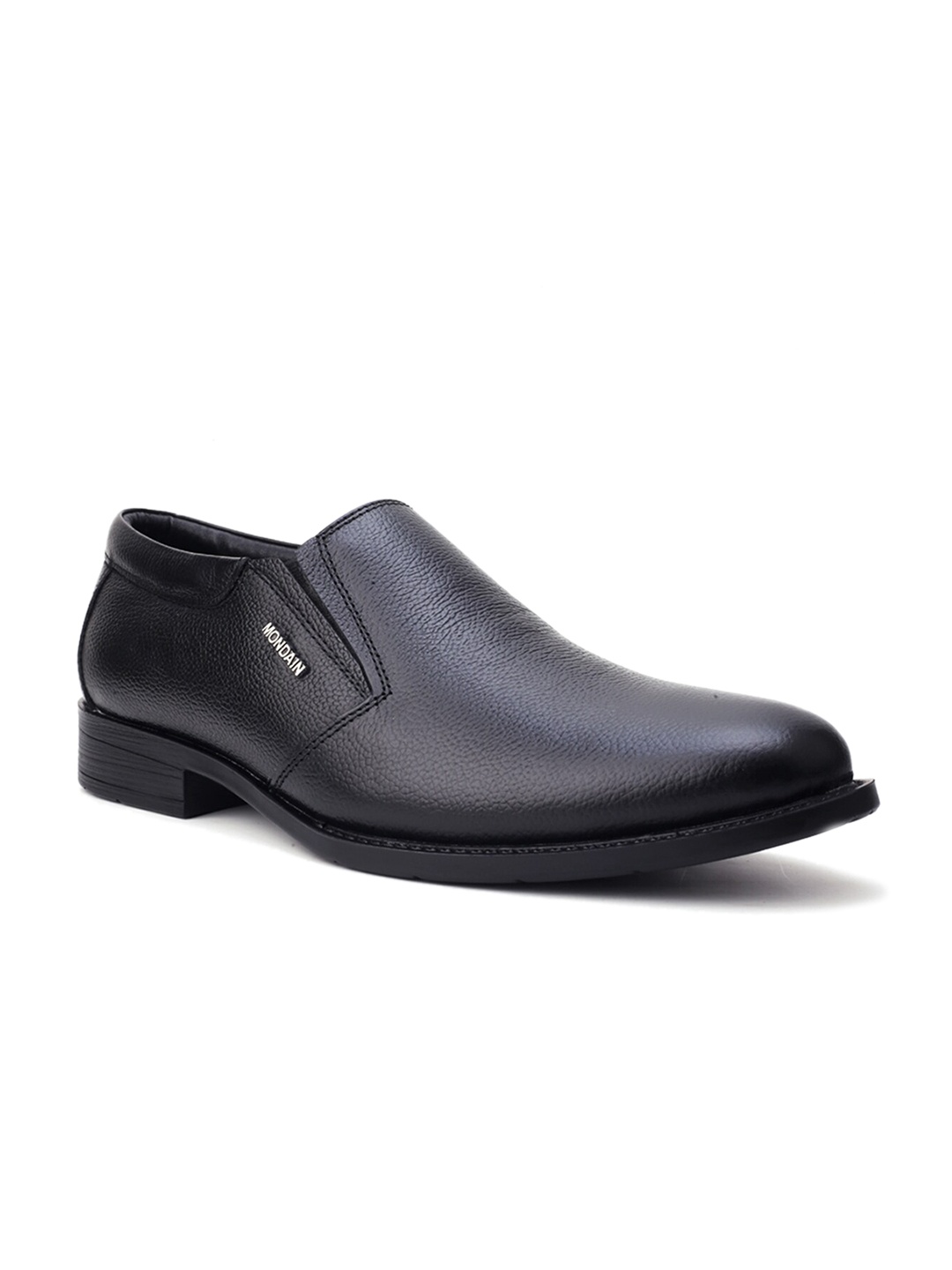 

MONDAIN Men Black Solid Leather Formal Slip-On Shoes