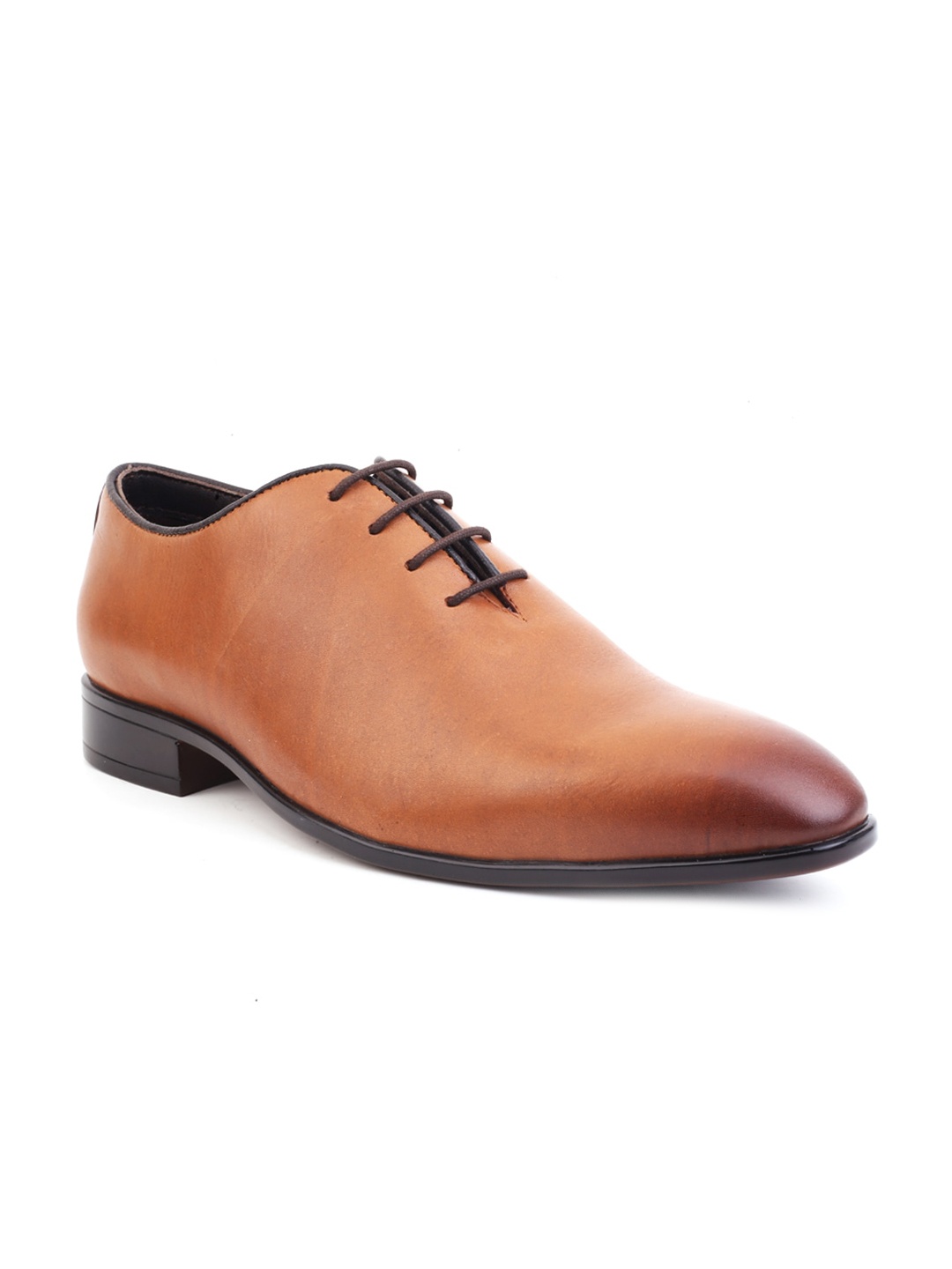 

MONDAIN Men Tan-Brown Solid Leather Formal Oxfords