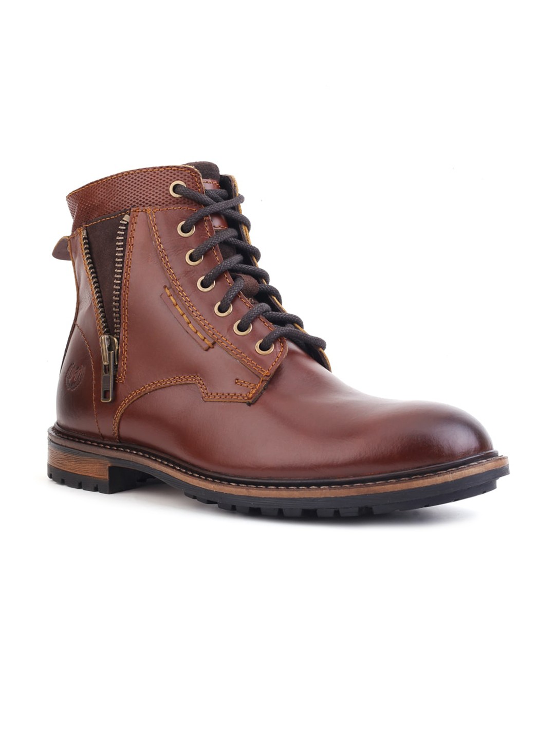 

MONDAIN Men Brown Leather High-Top Lightweight Flat Boots