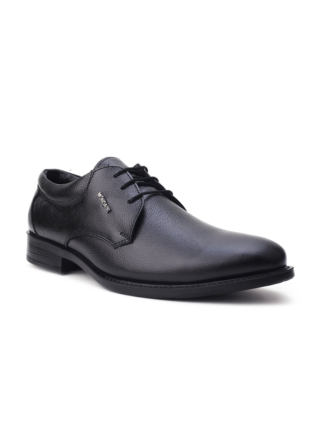 

MONDAIN Men Black Solid Leather Formal Derbys