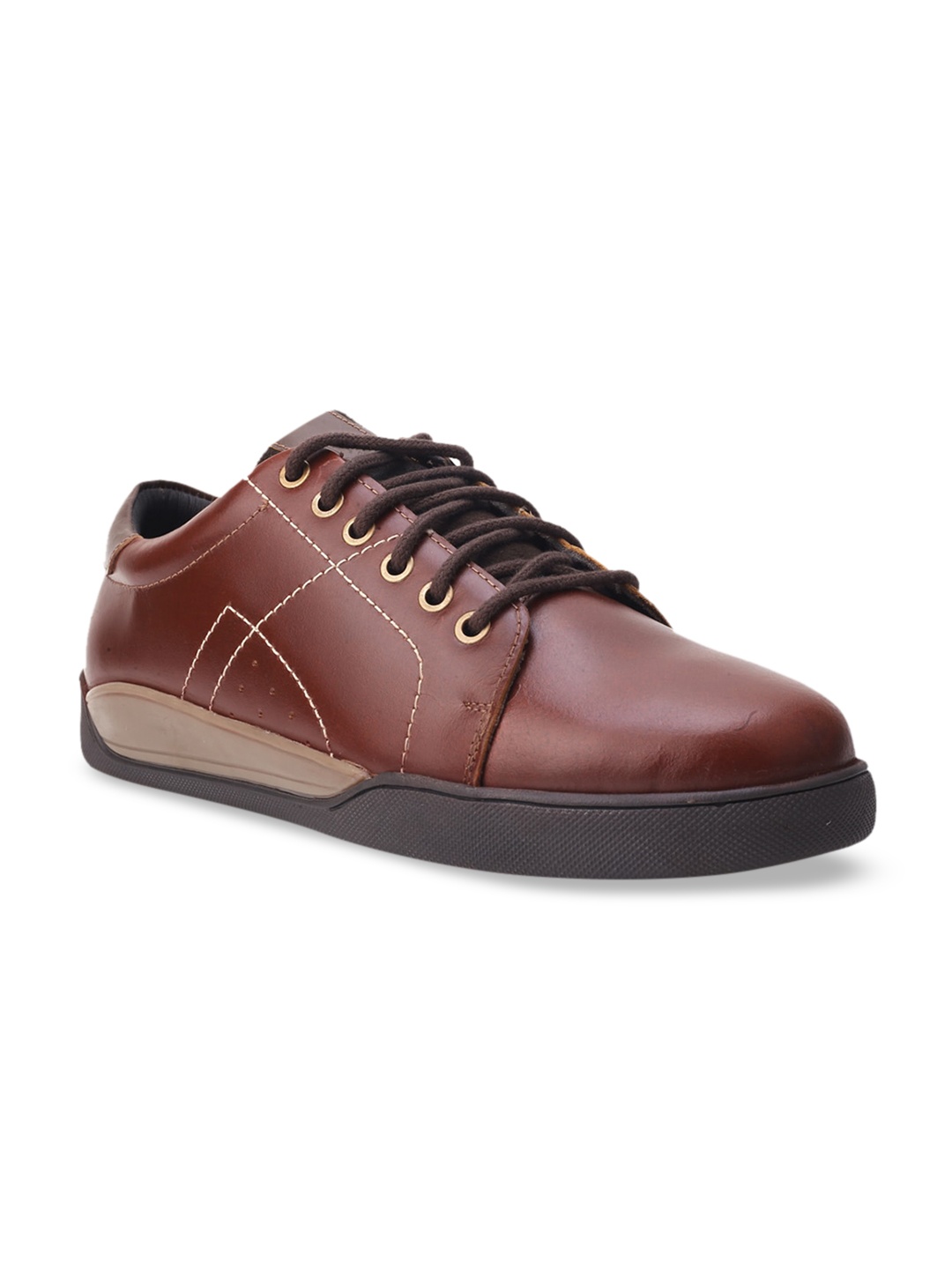 

MONDAIN Men Tan Brown Leather Sneakers