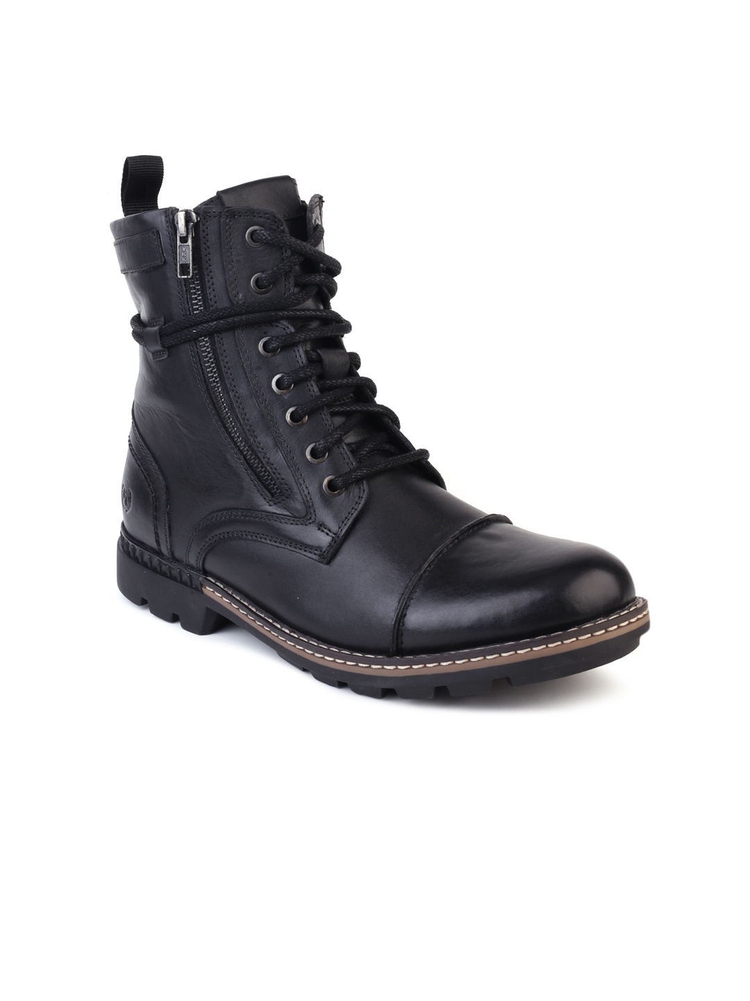 

MONDAIN Men Black Solid Leather Flat Boots